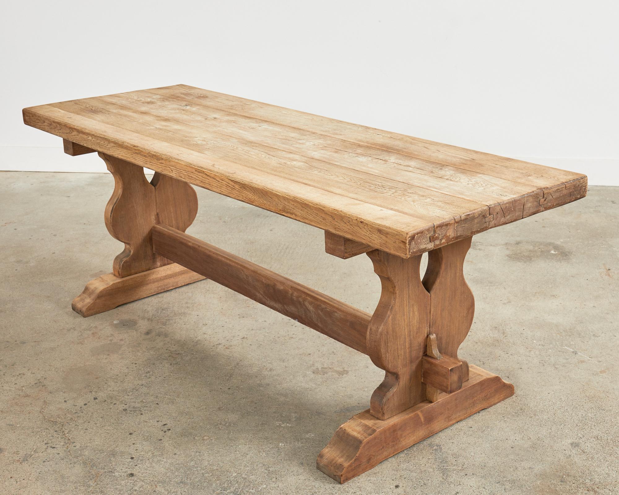 Country French Bleached Oak Farmhouse Trestle Dining Table 12
