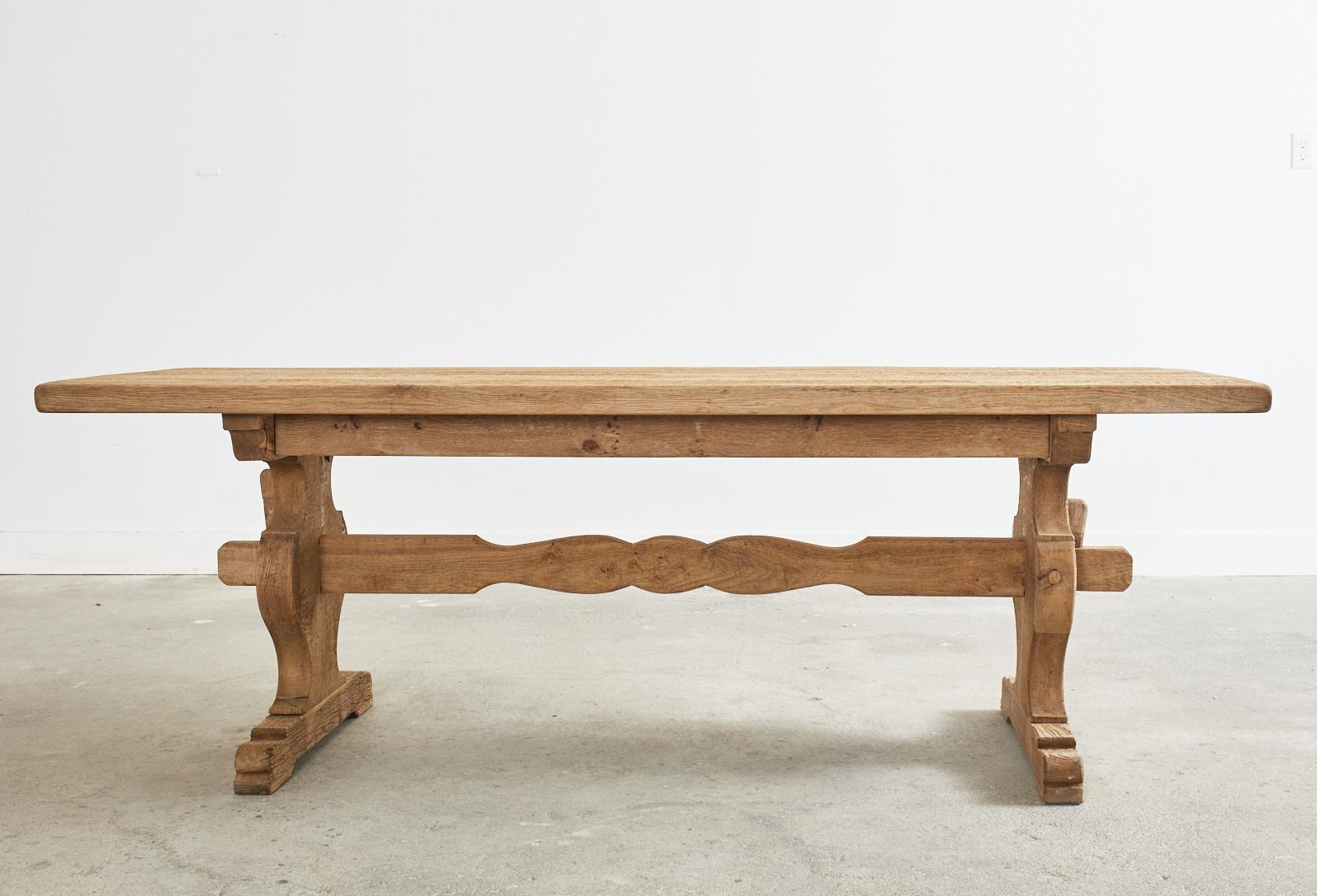 Country French Bleached Oak Farmhouse Trestle Dining Table 15