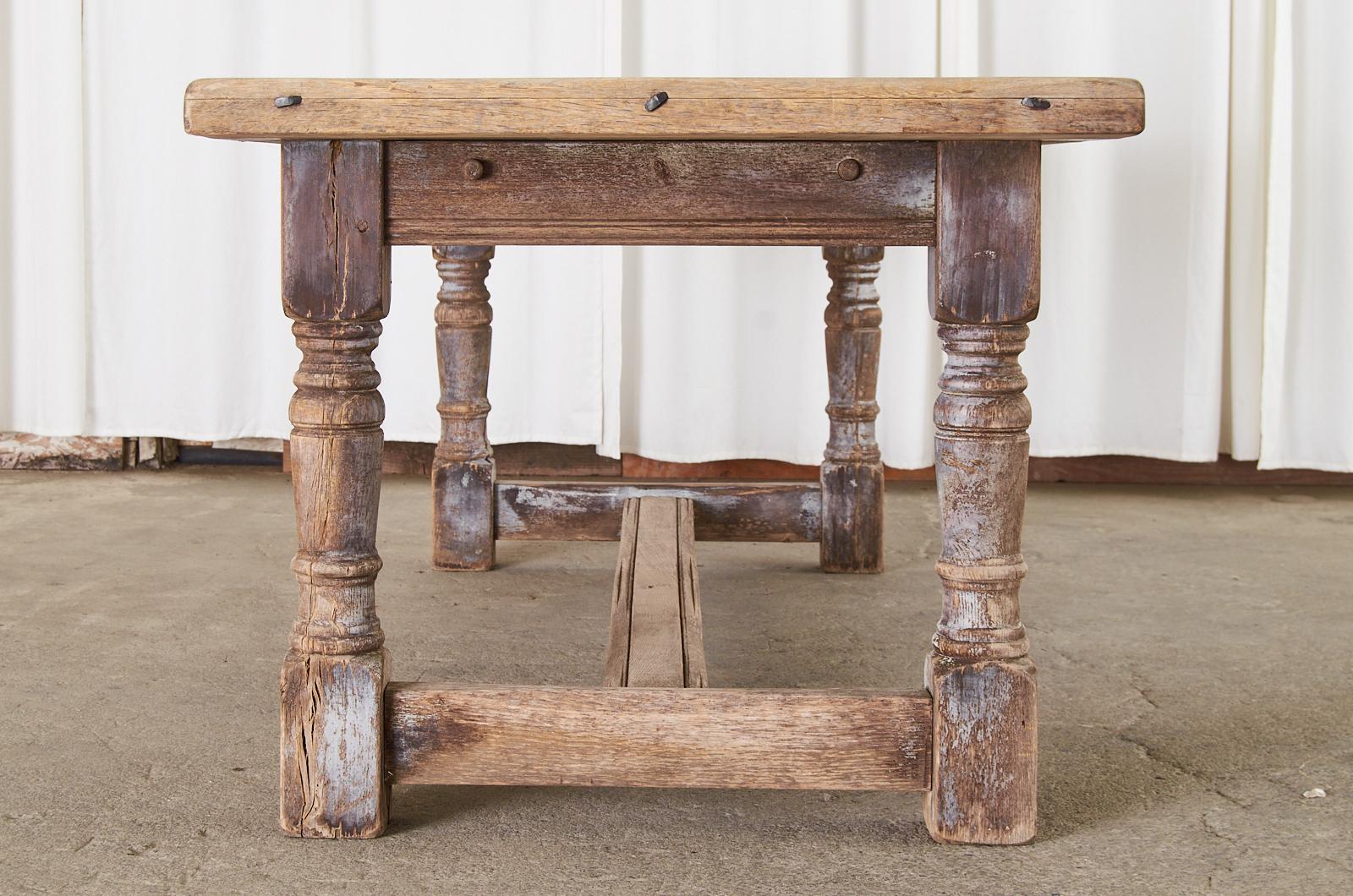 Hand-Crafted Country French Bleached Oak Farmhouse Trestle Dining Table