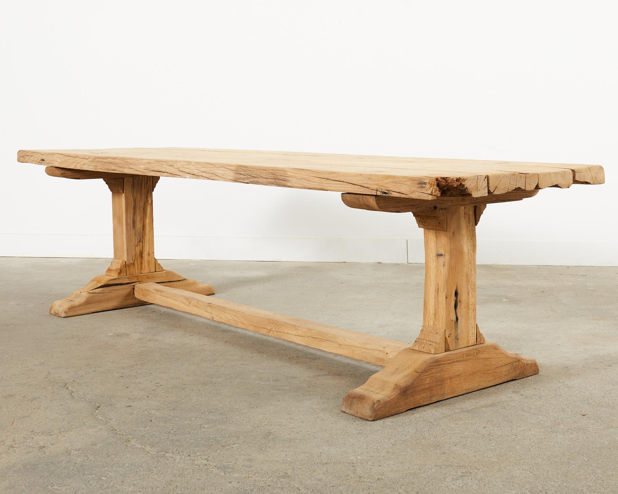 Rustic Country French Bleached Oak Farmhouse Trestle Dining Table 