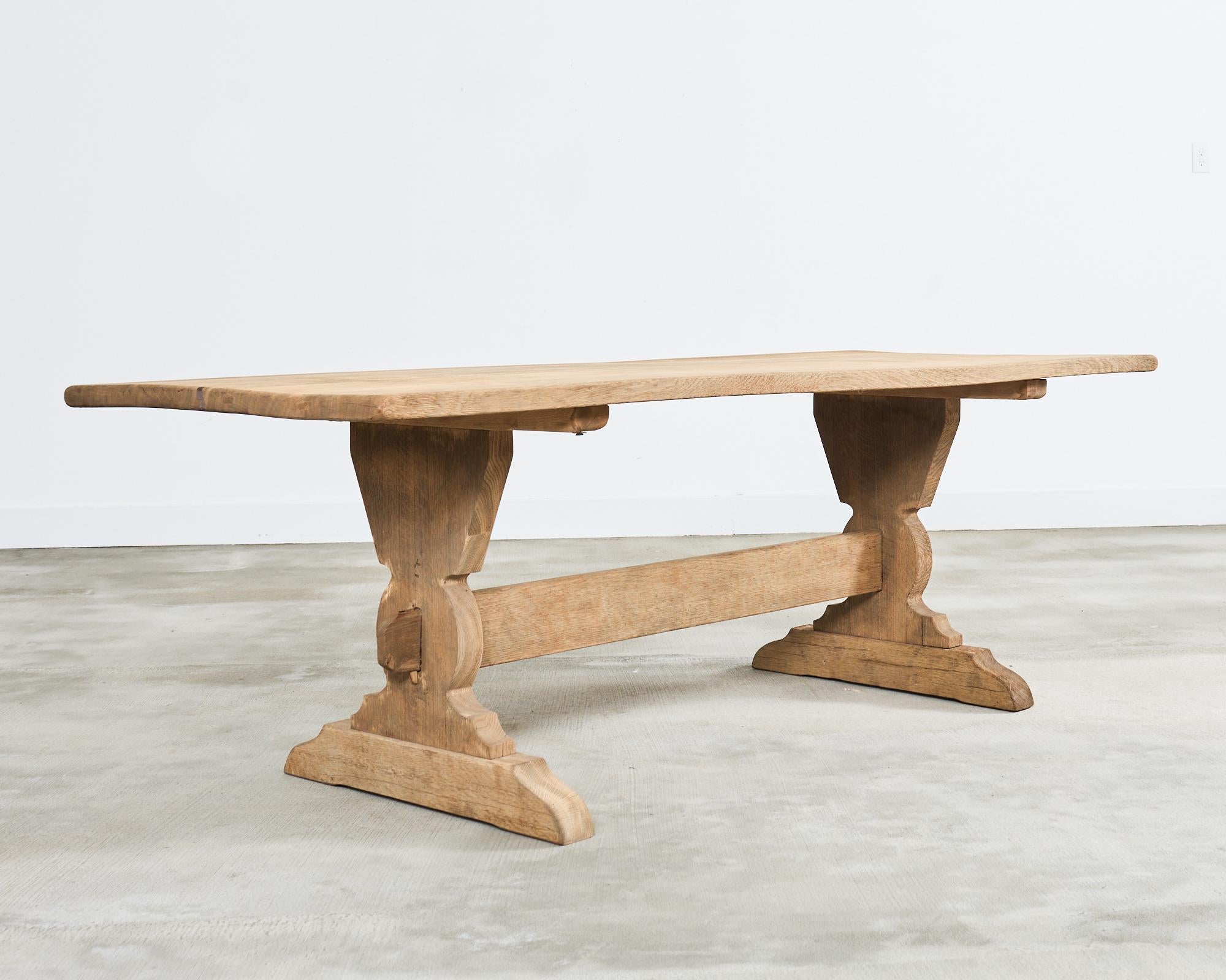 Rustic Country French Bleached Oak Farmhouse Trestle Dining Table