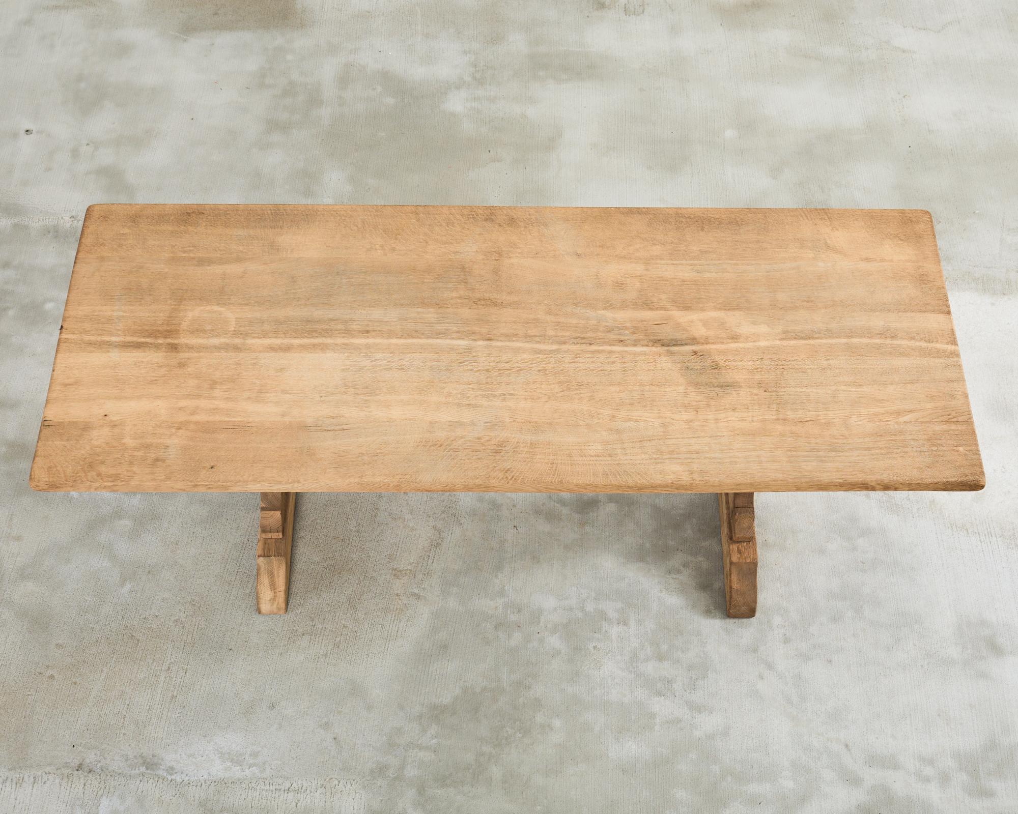 Country French Bleached Oak Farmhouse Trestle Dining Table In Good Condition In Rio Vista, CA