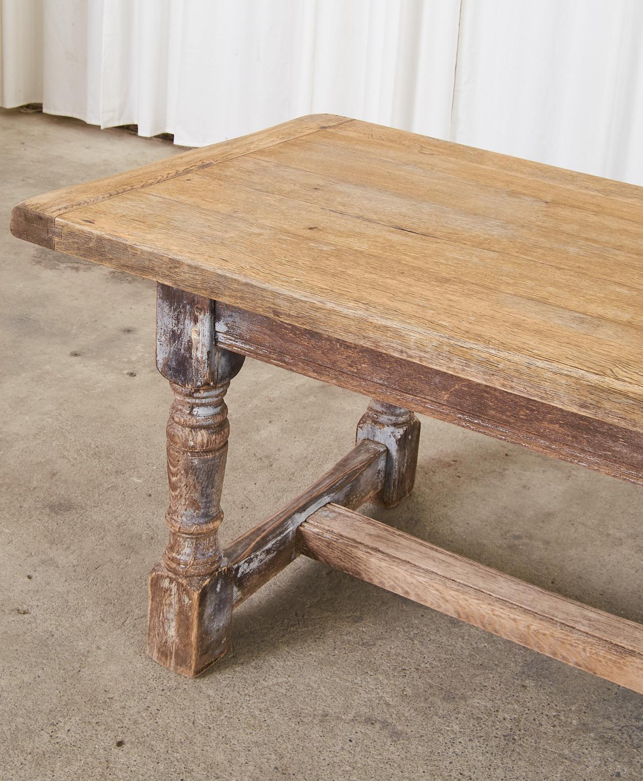 20th Century Country French Bleached Oak Farmhouse Trestle Dining Table