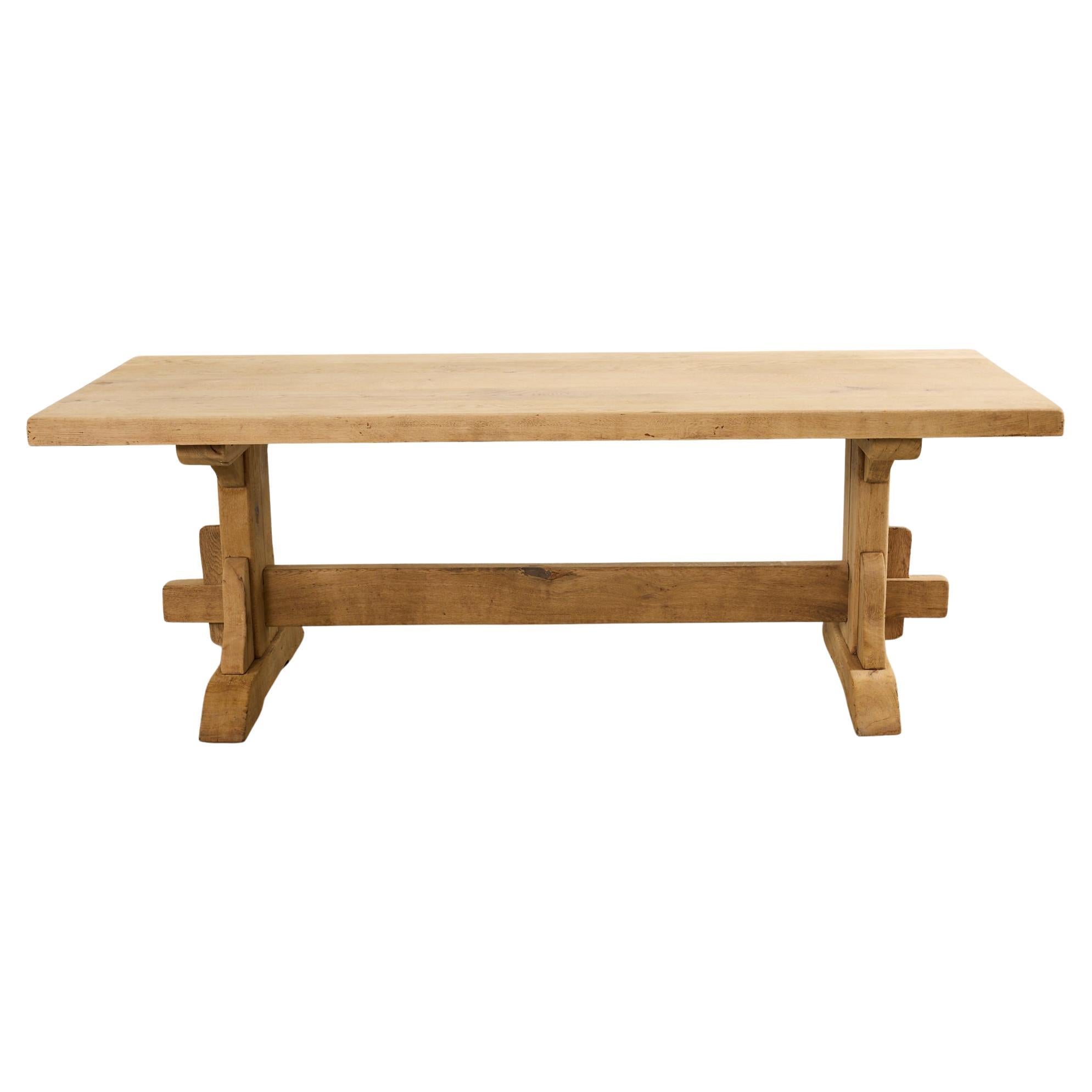 Country French Bleached Oak Farmhouse Trestle Dining Table