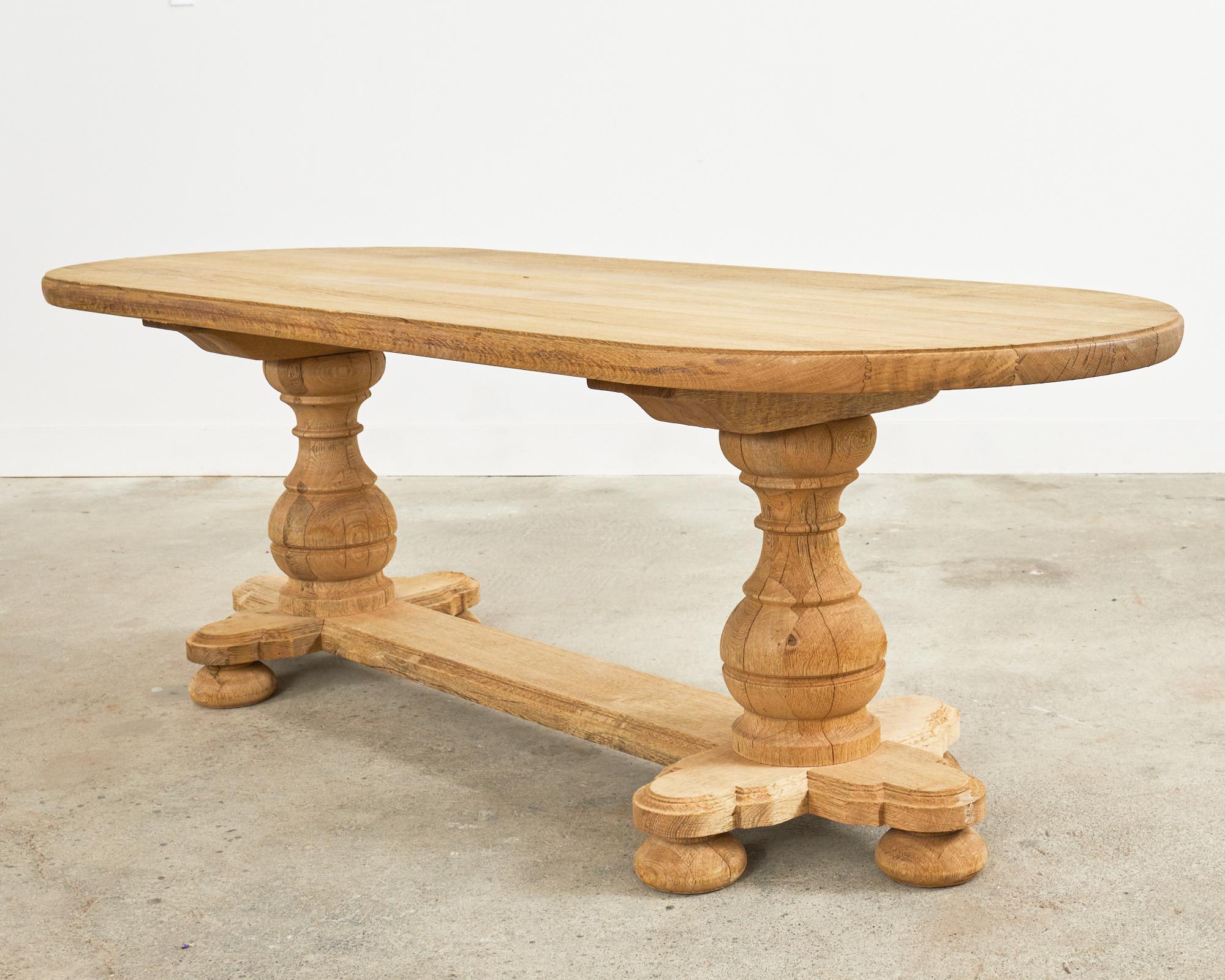 Country French Bleached Oak Oval Farmhouse Trestle Dining Table 6