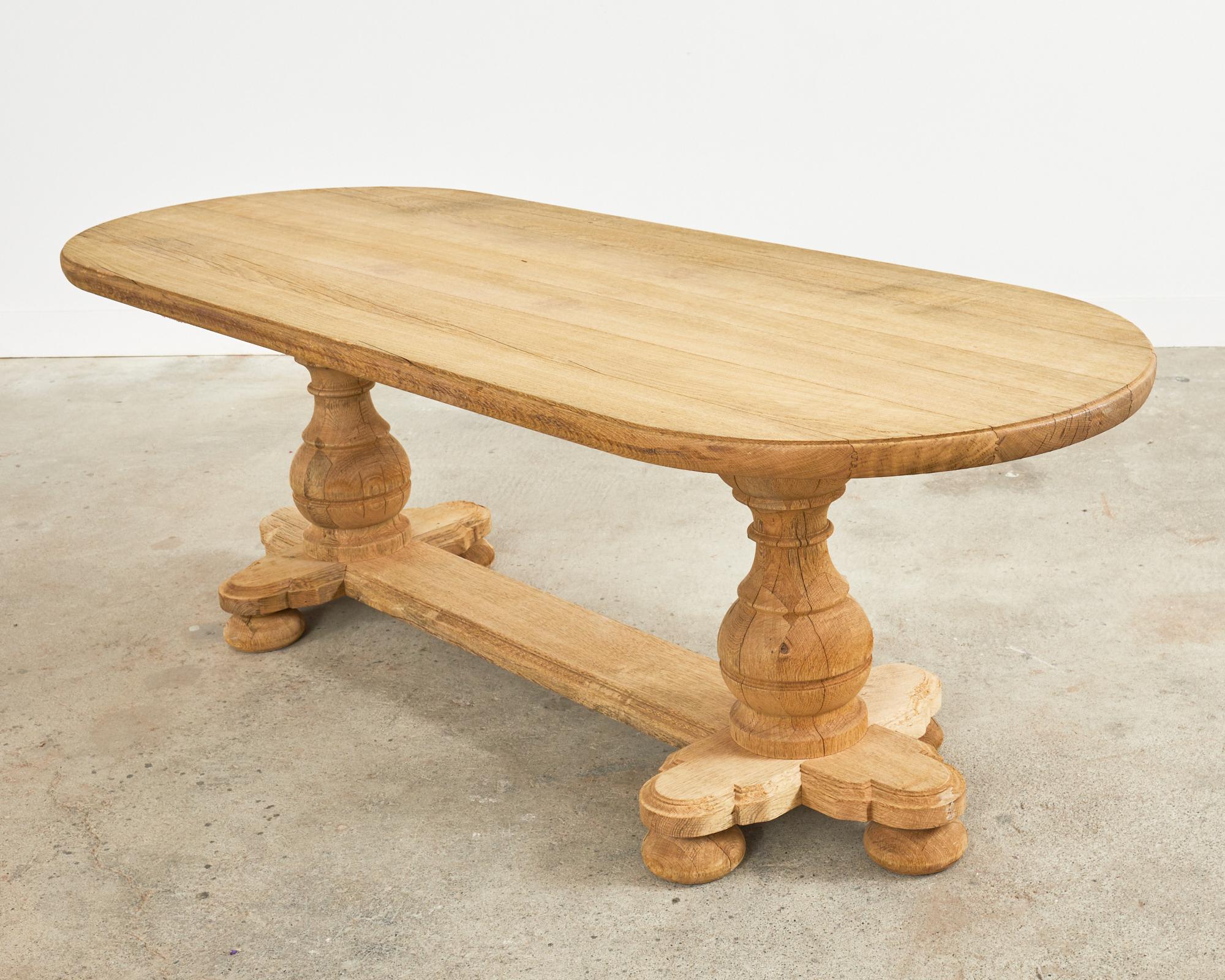 Country French Bleached Oak Oval Farmhouse Trestle Dining Table 13