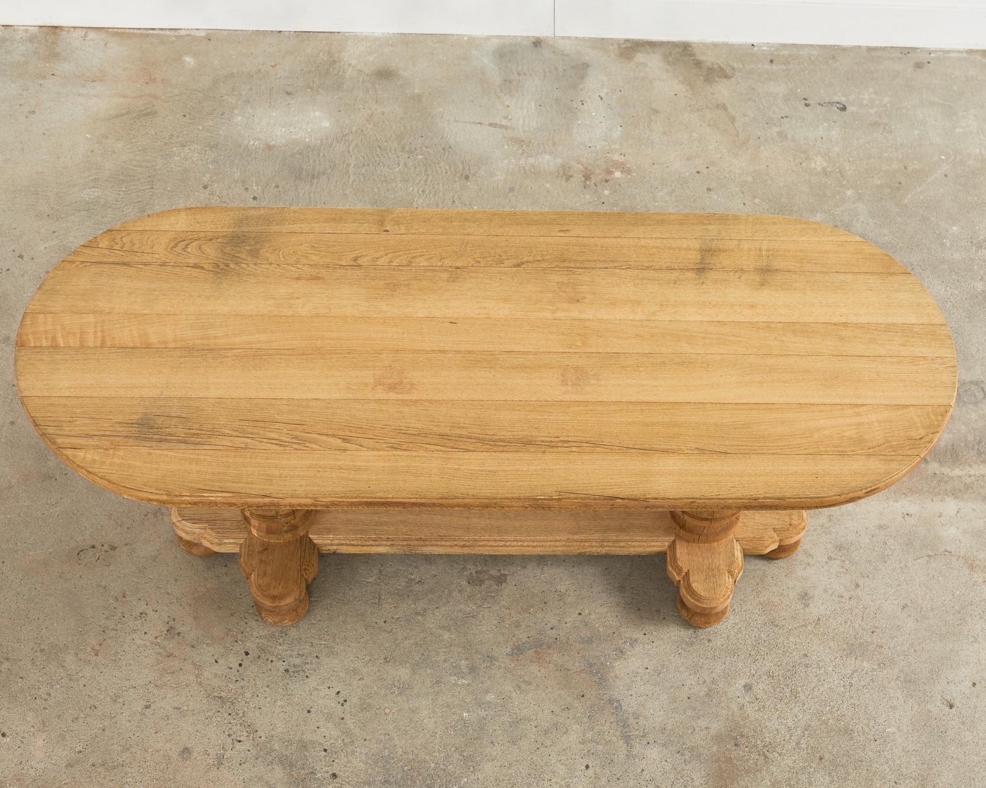 Country French Bleached Oak Oval Farmhouse Trestle Dining Table 2