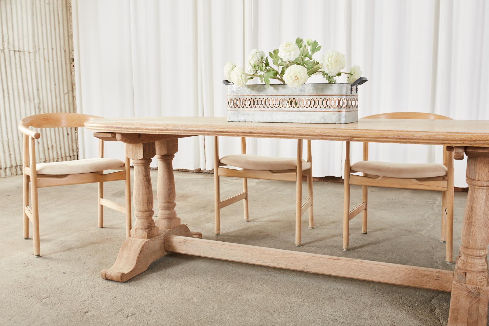Country French Bleached Oak Oval Trestle Dining Table 5