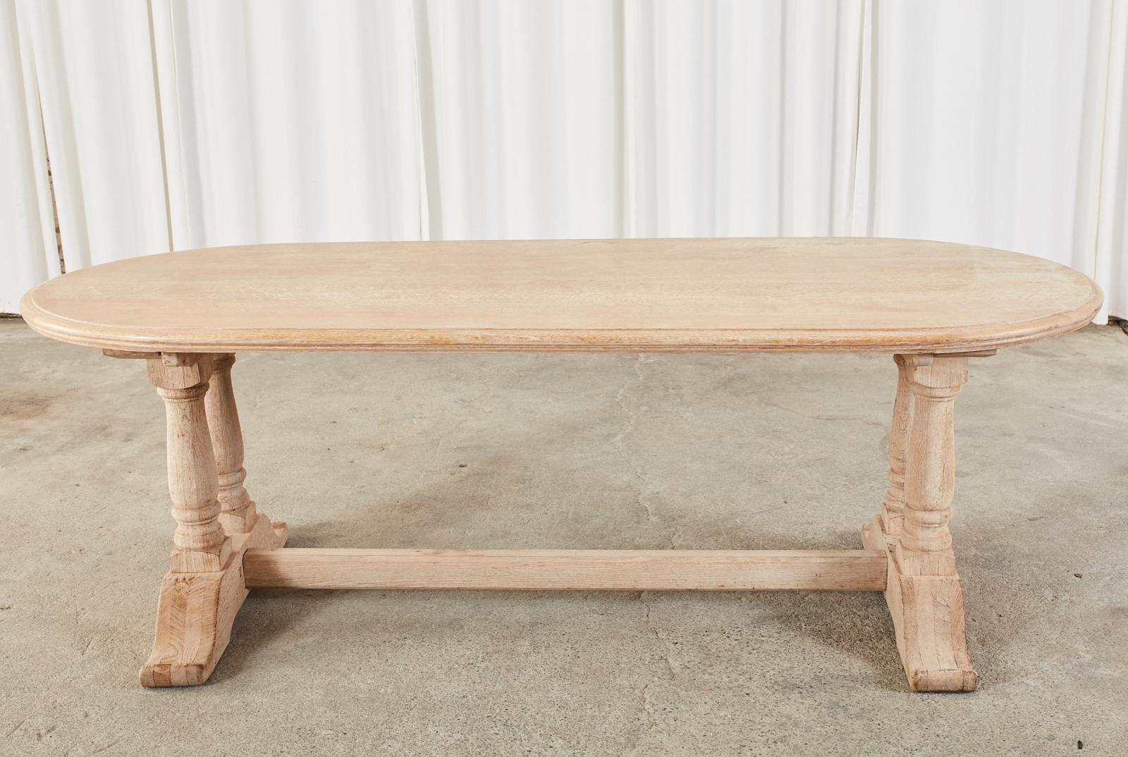 Country French Bleached Oak Oval Trestle Dining Table 7