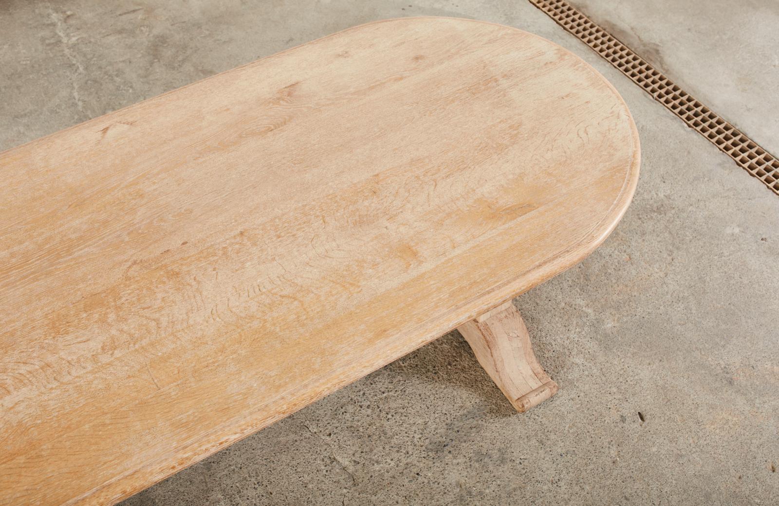 Country French Bleached Oak Oval Trestle Dining Table 9