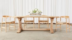 Country French Bleached Oak Oval Trestle Dining Table