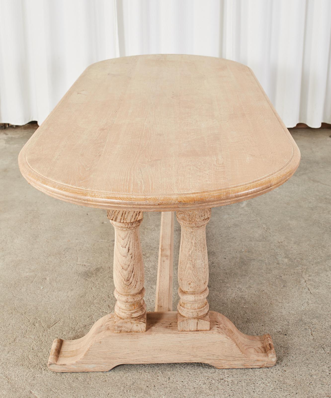 Country French Bleached Oak Oval Trestle Dining Table 3