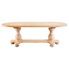 Country French Bleached Oak Oval Trestle Dining Table
