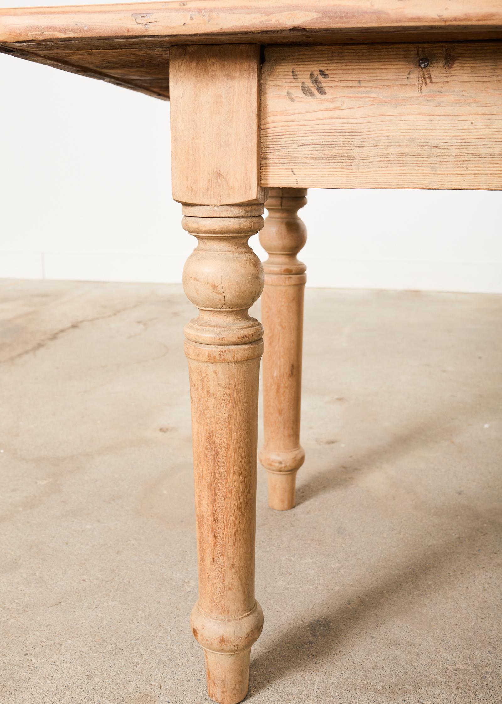 Country French Bleached Oak Pine Farmhouse Harvest Dining Table 6