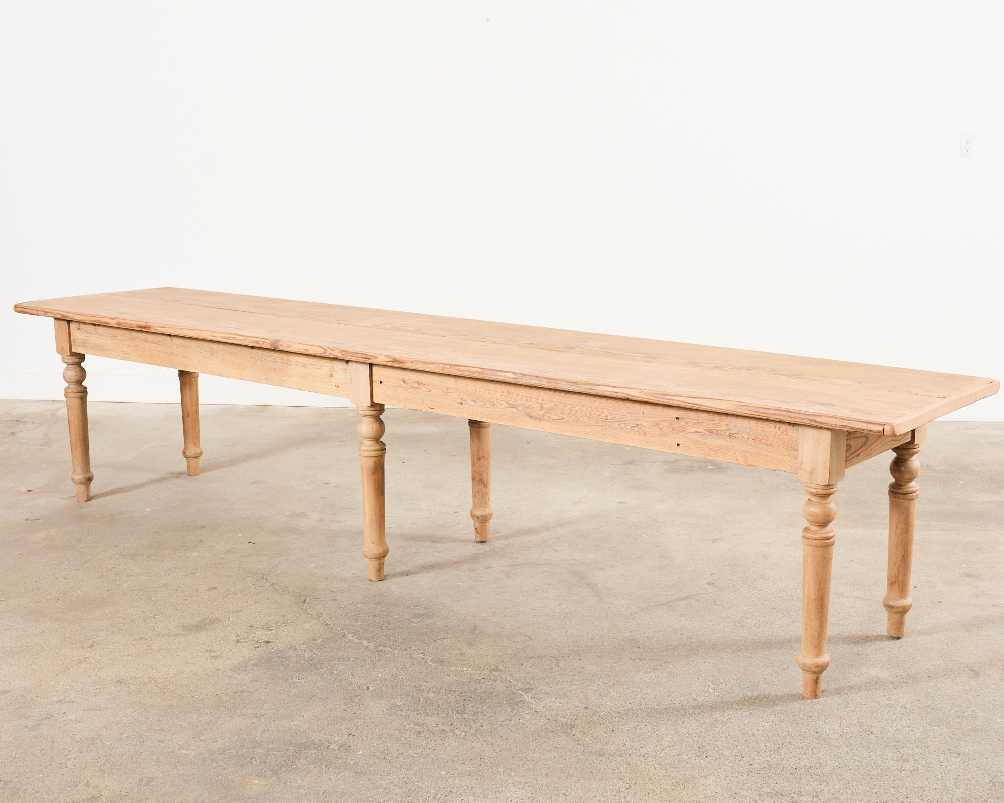Country French Bleached Oak Pine Farmhouse Harvest Dining Table 8