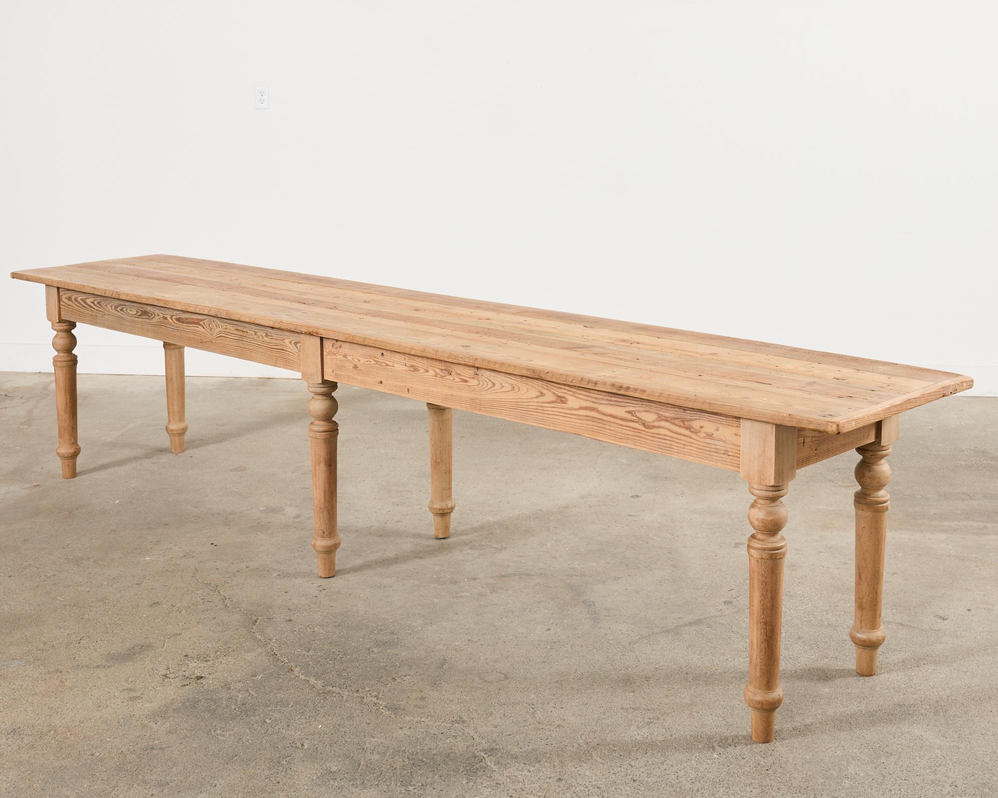 Country French Bleached Oak Pine Farmhouse Harvest Dining Table For Sale 11