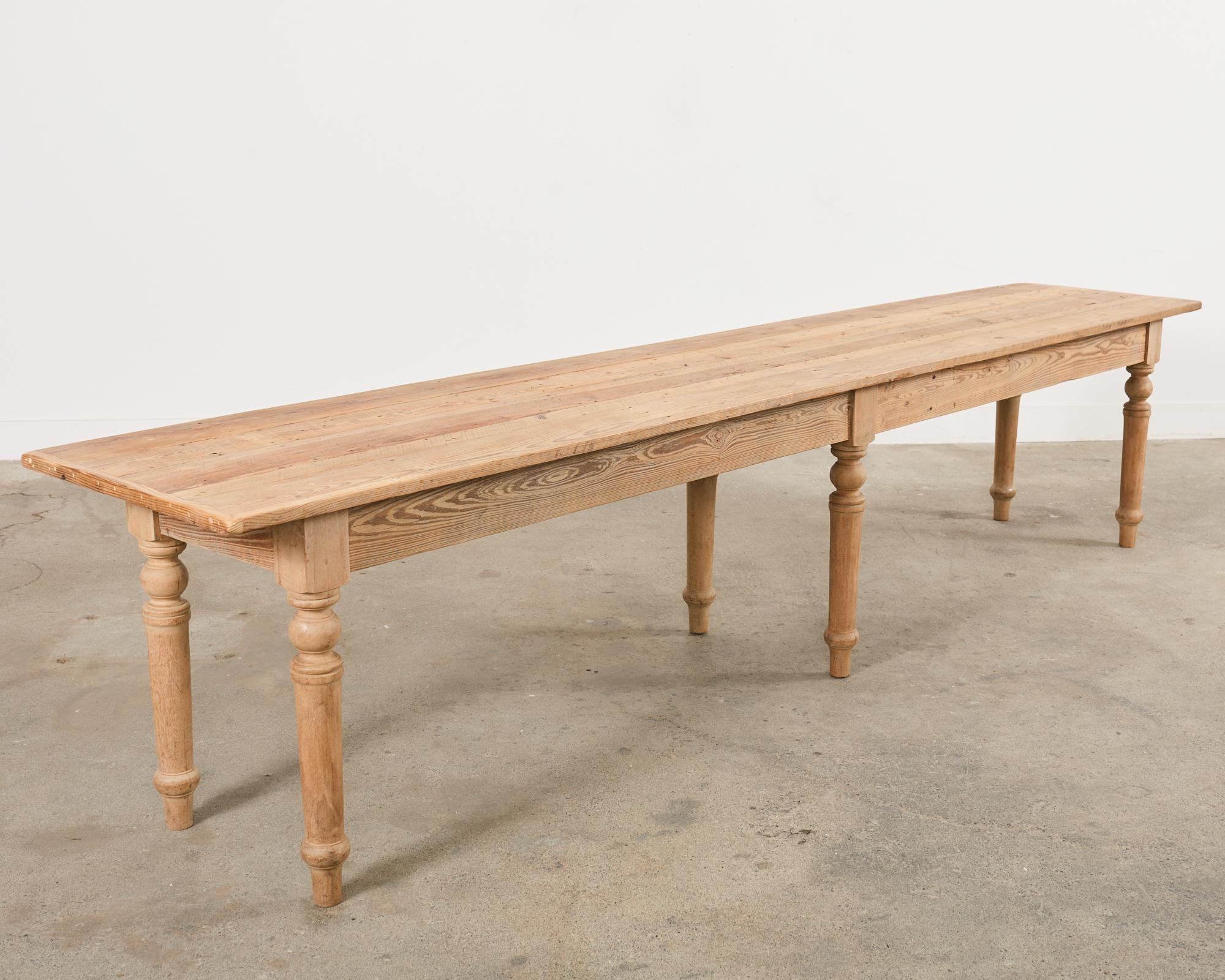 Country French Bleached Oak Pine Farmhouse Harvest Dining Table For Sale 13