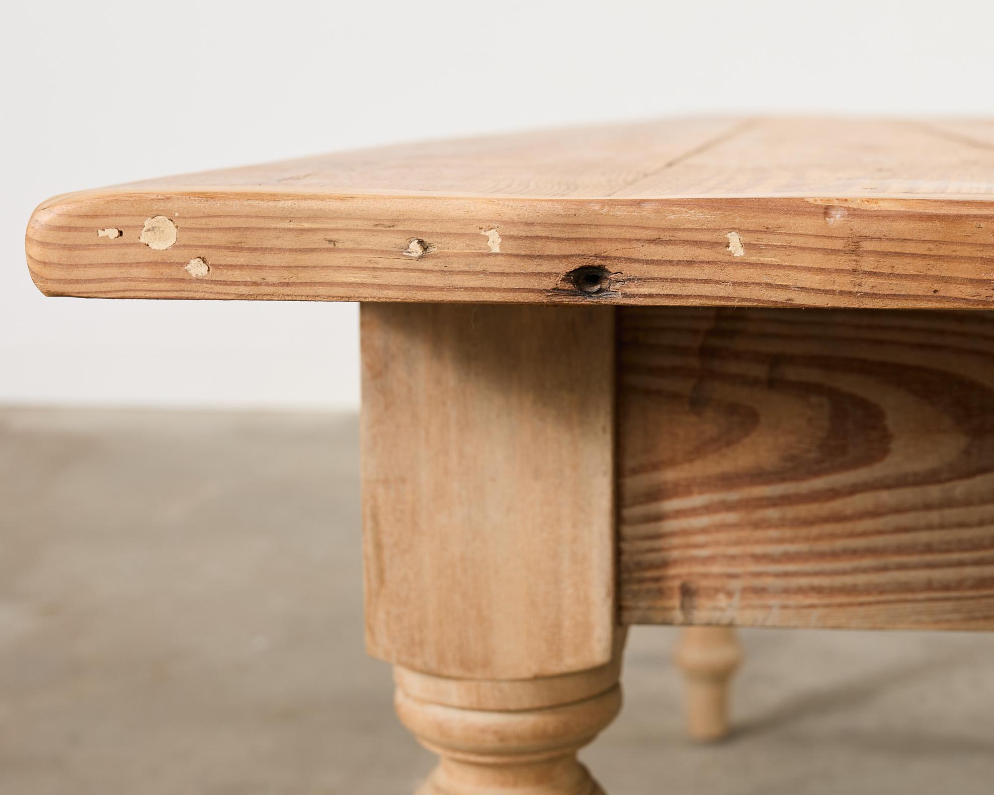 Country French Bleached Oak Pine Farmhouse Harvest Dining Table For Sale 14