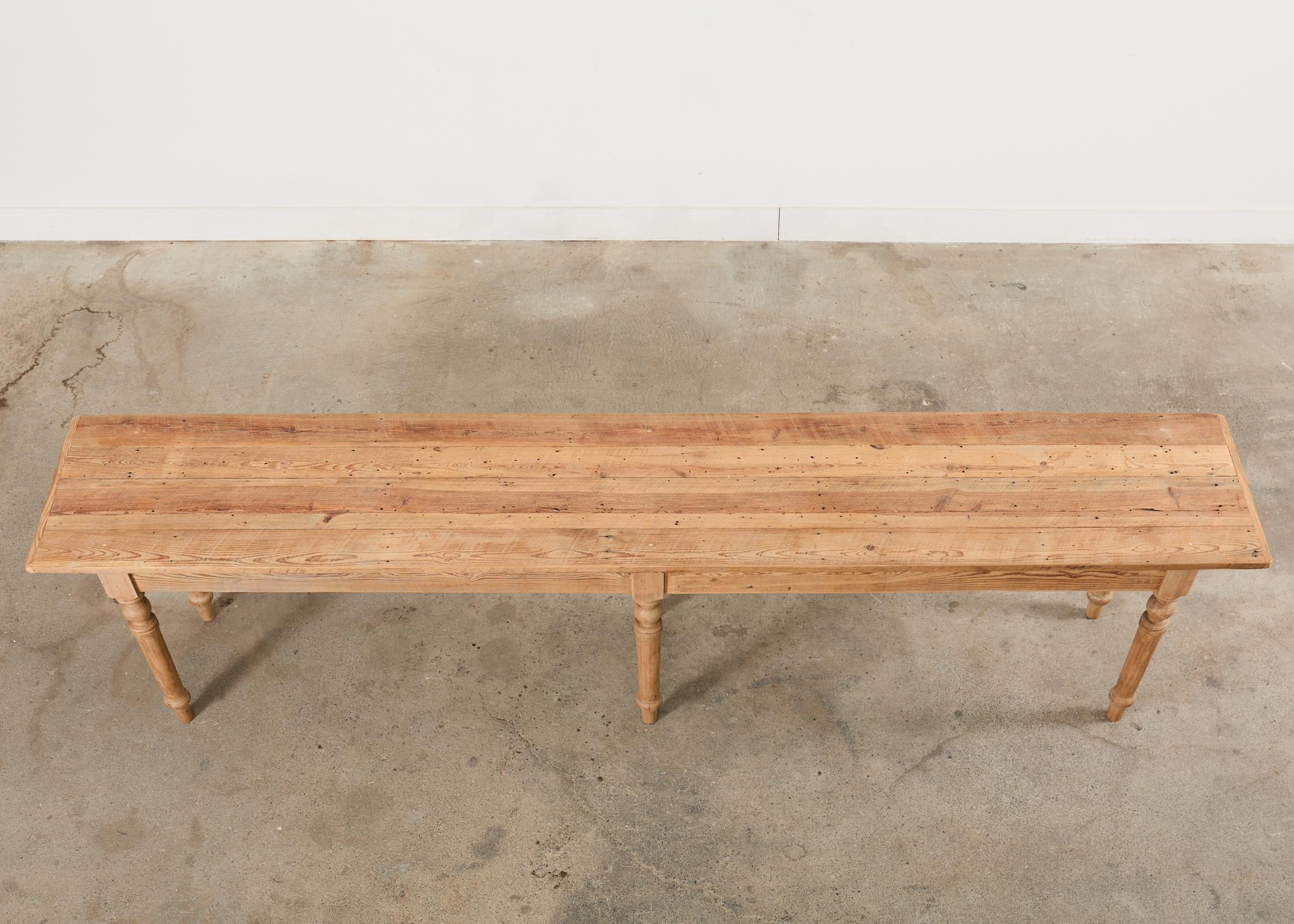 20th Century Country French Bleached Oak Pine Farmhouse Harvest Dining Table For Sale