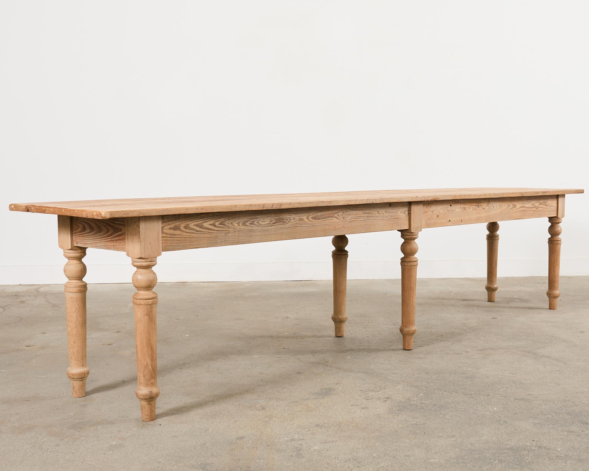 Country French Bleached Oak Pine Farmhouse Harvest Dining Table For Sale 1