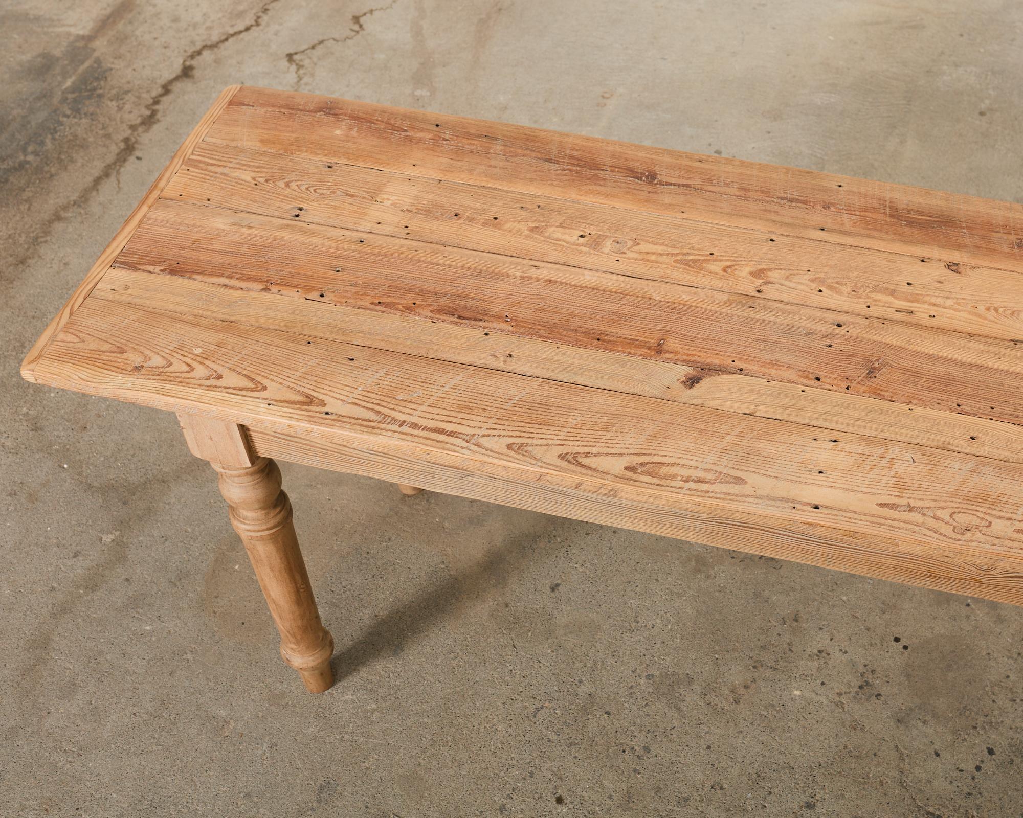 Country French Bleached Oak Pine Farmhouse Harvest Dining Table For Sale 2