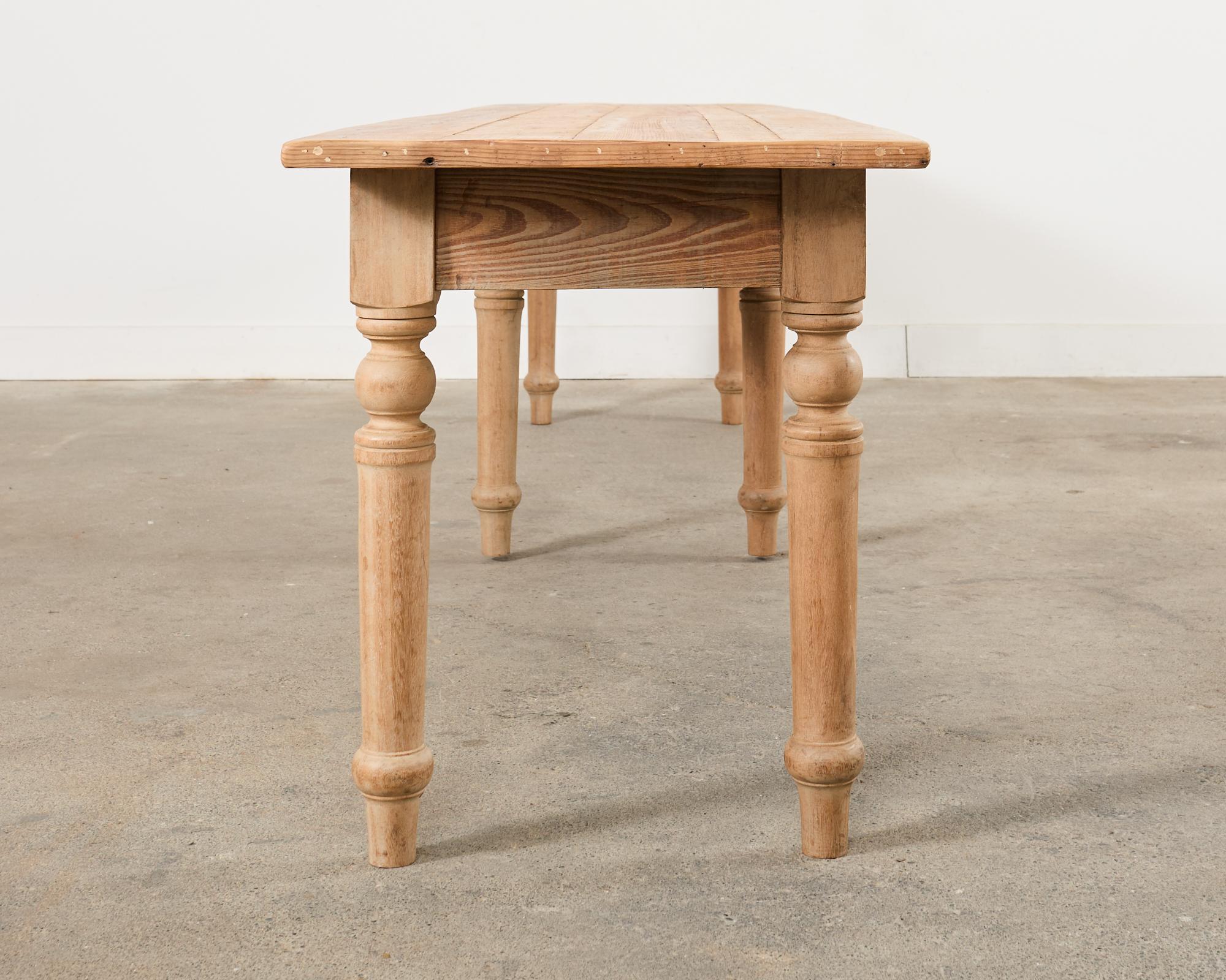 Country French Bleached Oak Pine Farmhouse Harvest Dining Table For Sale 4