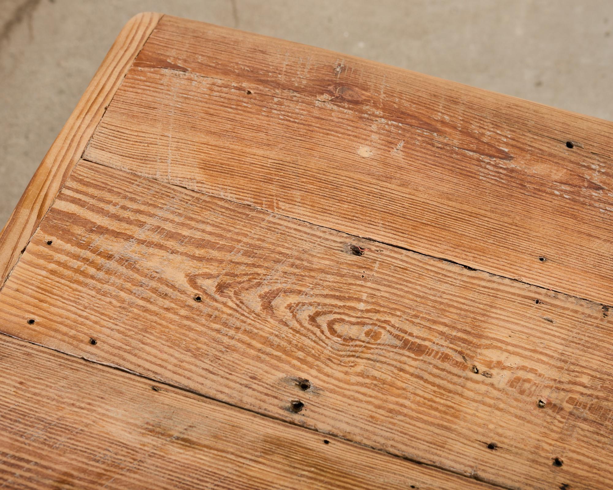 Country French Bleached Oak Pine Farmhouse Harvest Dining Table For Sale 5