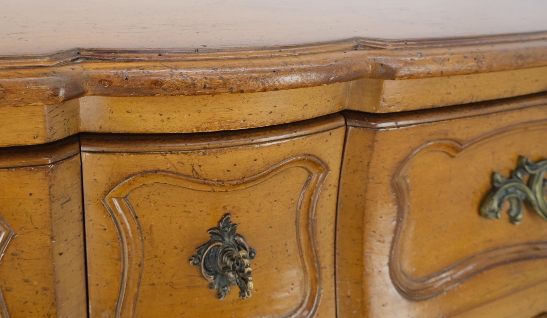 French Provincial Country French Bombay Shape Massive Solid Wood Three Drawers Dresser Chest  For Sale