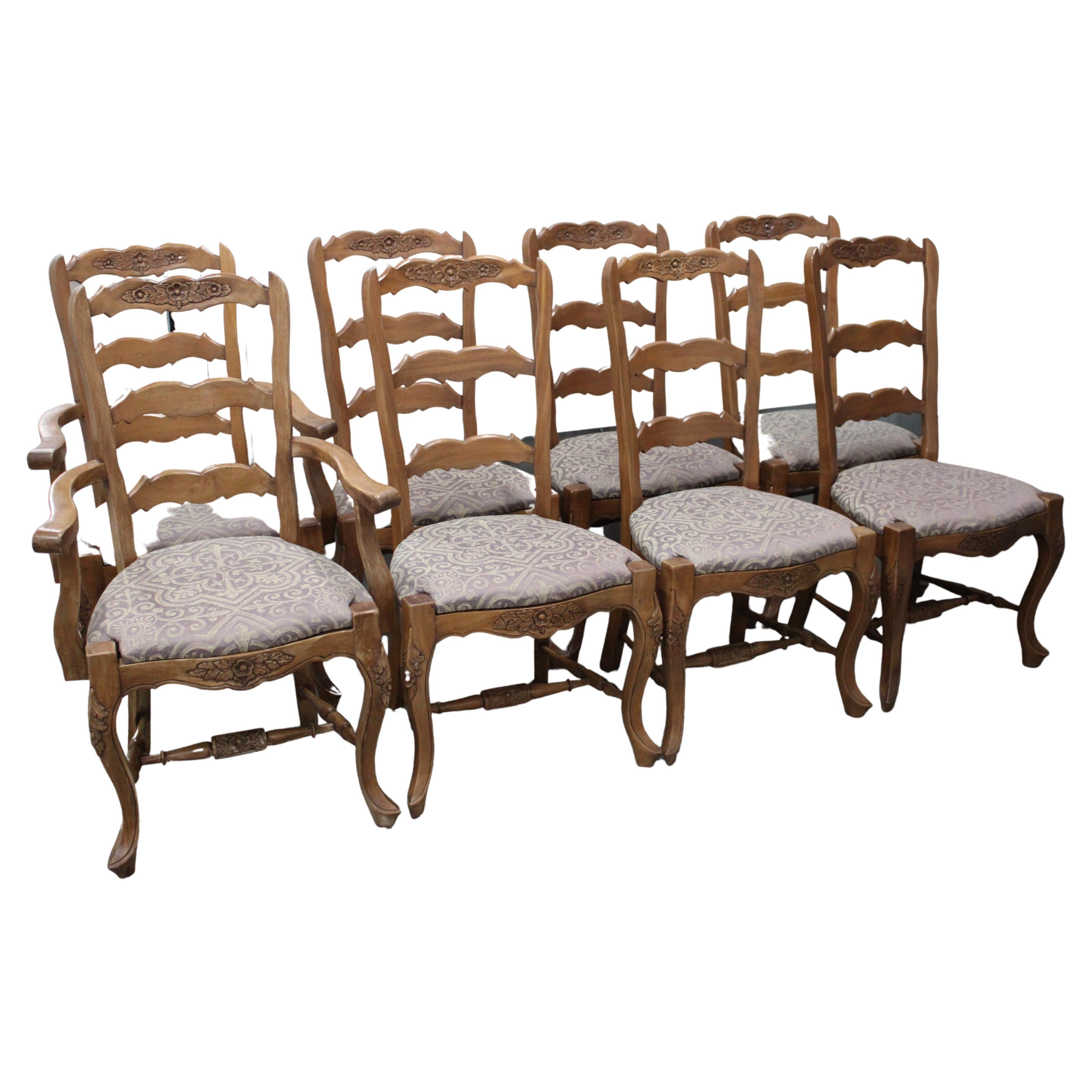 Set of 8 Country French Style Carved Dining Chairs 