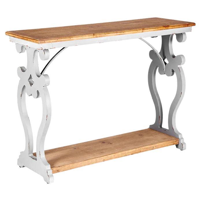 Country French Carved Grey Wash Hall Table, Fir Wood For Sale