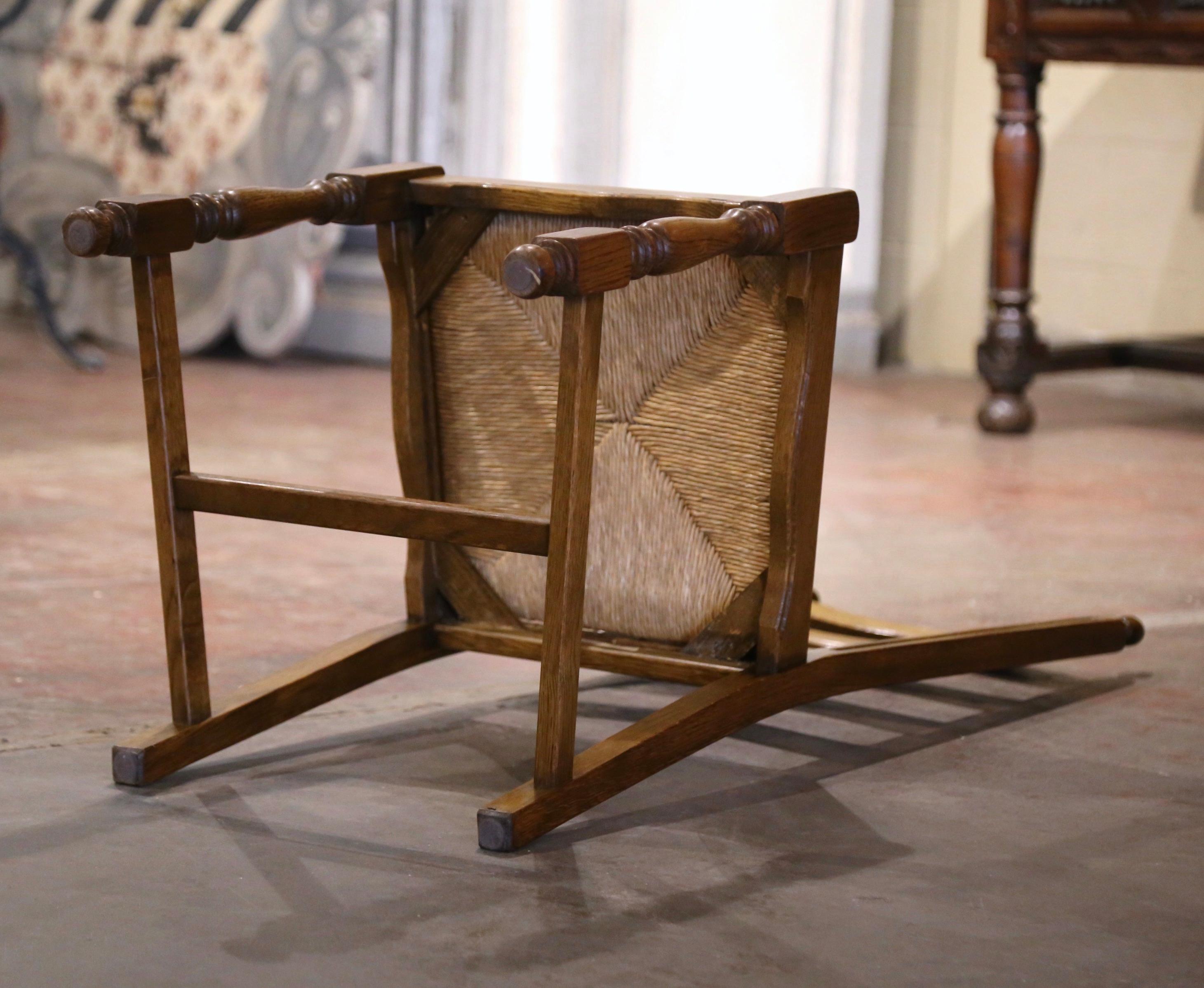 Country French Carved Oak Ladder Back Chairs with Rush Seat, Set of Six For Sale 3