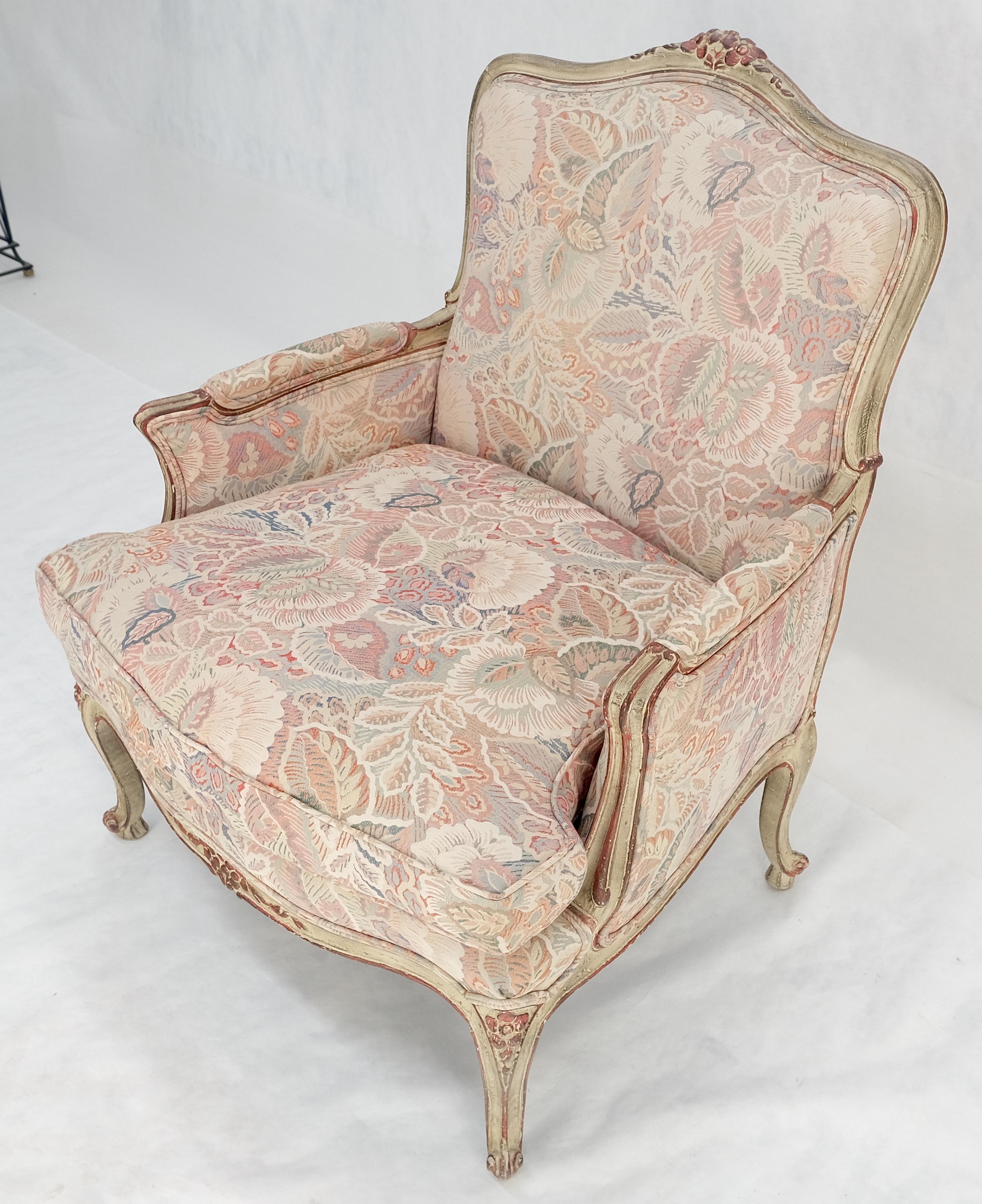 Country French Carved Upholstered Lounge Club Chair c1960s Wide Comfortable Seat For Sale 4