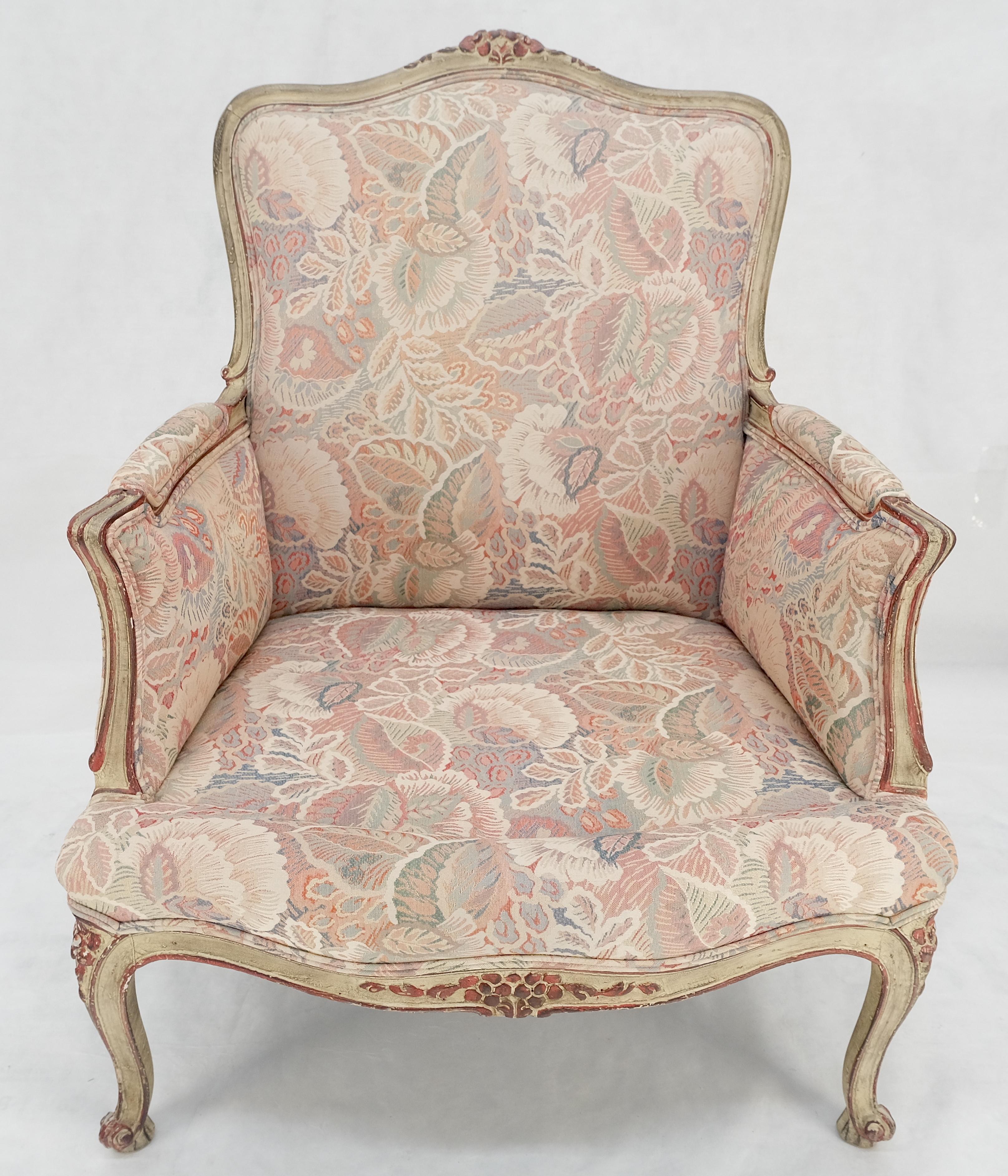 Country French Carved Upholstered Lounge Club Chair c1960s Wide Comfortable Seat For Sale 5