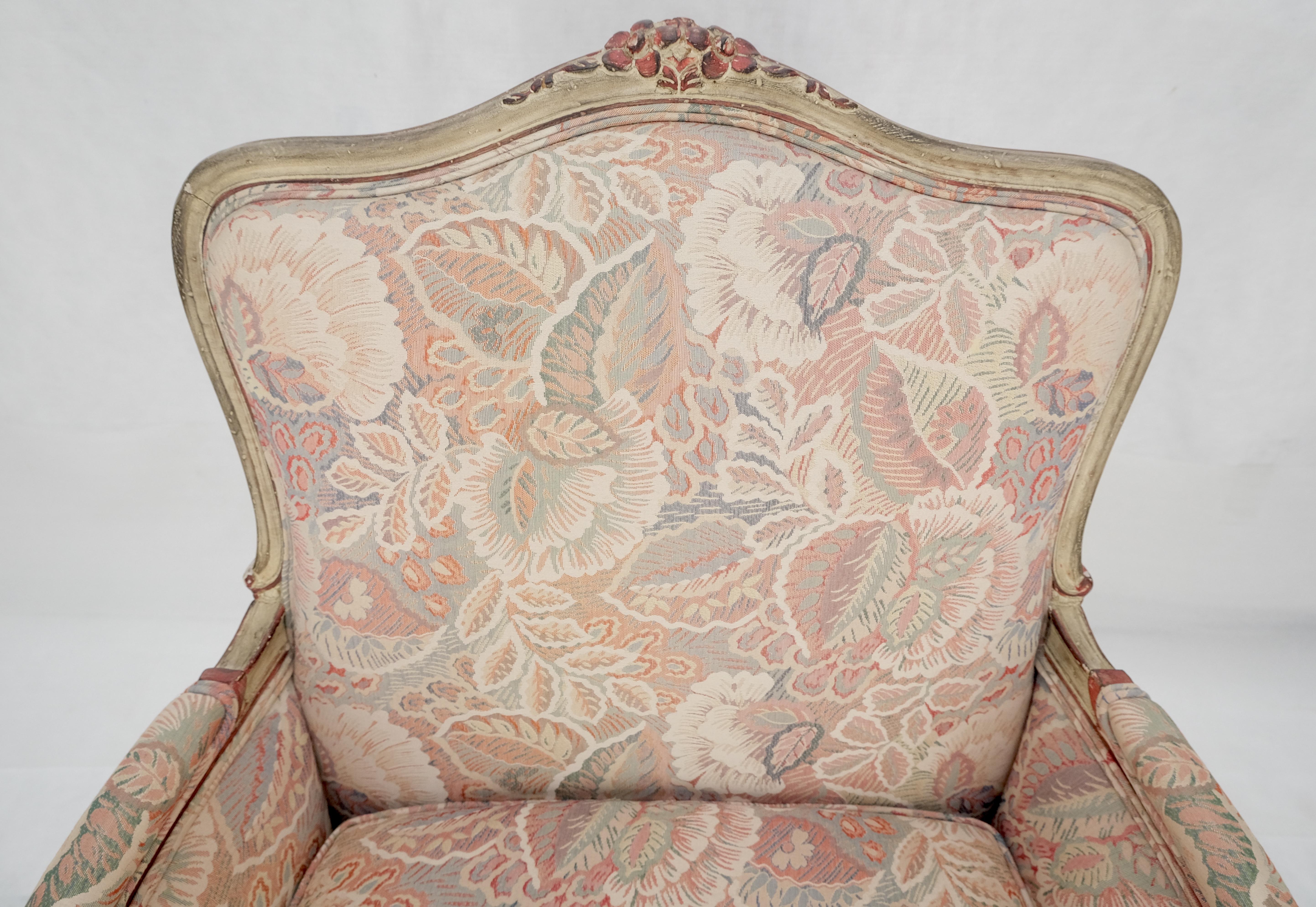 French Provincial Country French Carved Upholstered Lounge Club Chair c1960s Wide Comfortable Seat For Sale
