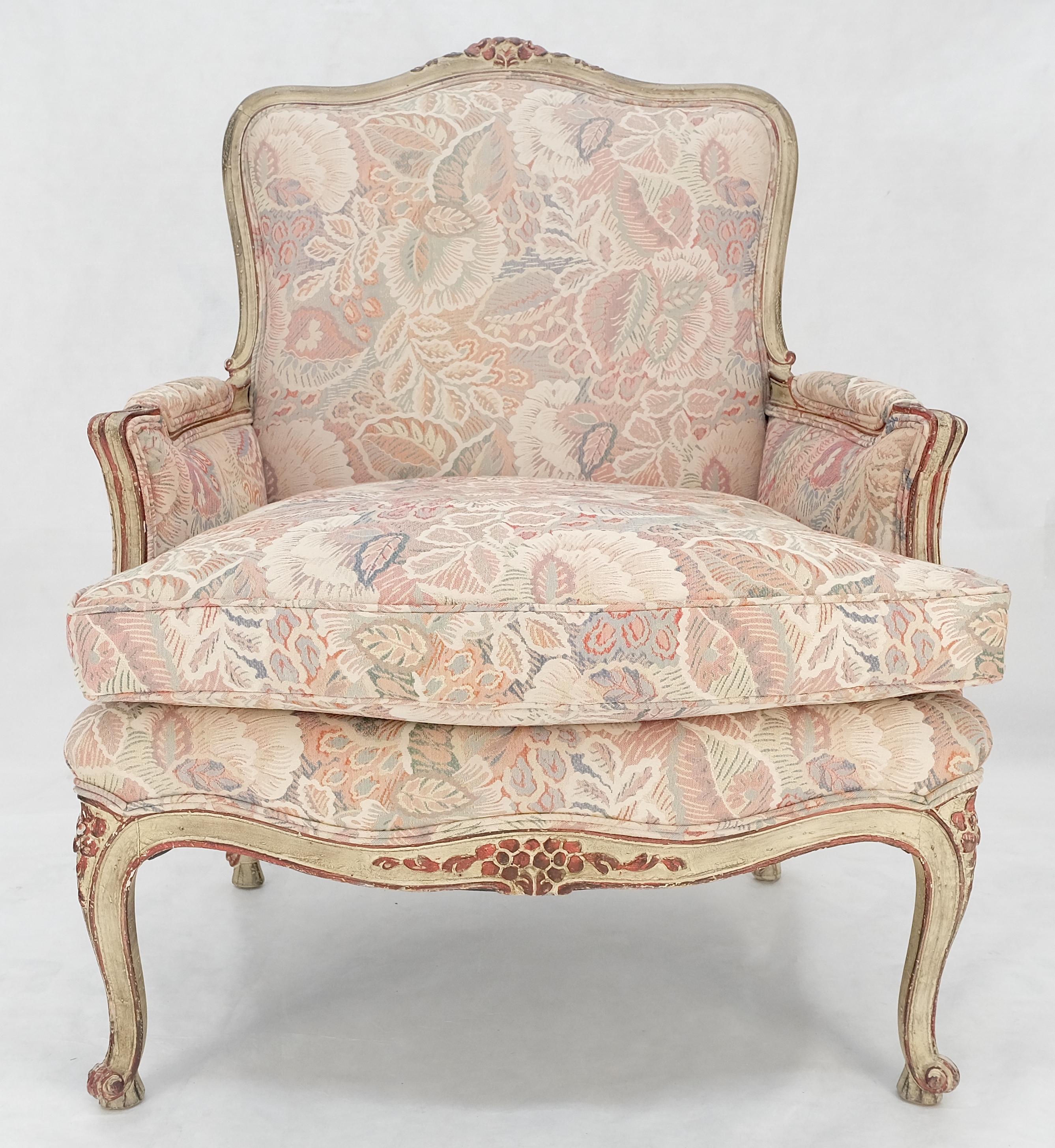 Upholstery Country French Carved Upholstered Lounge Club Chair c1960s Wide Comfortable Seat For Sale