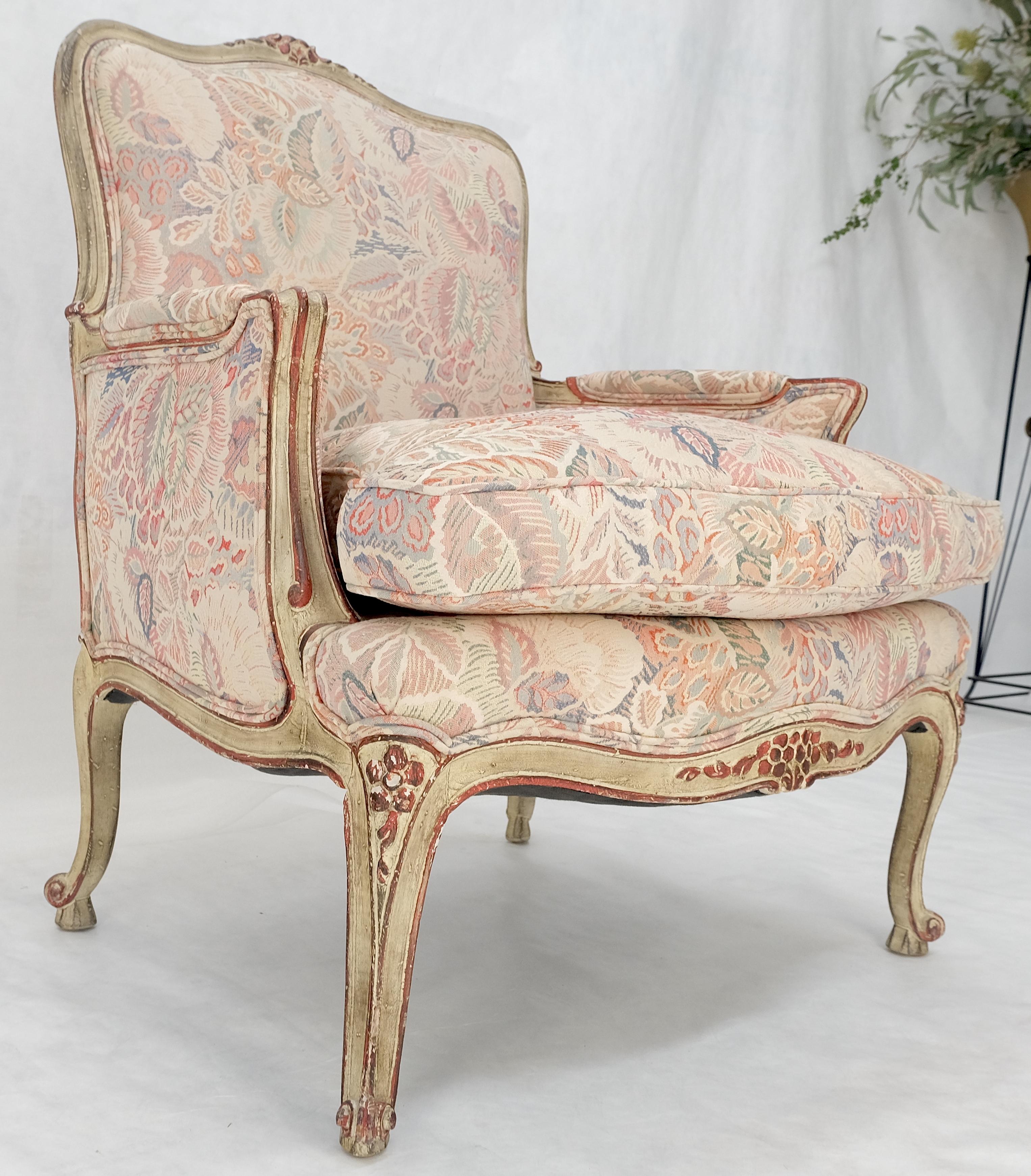 Country French Carved Upholstered Lounge Club Chair c1960s Wide Comfortable Seat For Sale 3