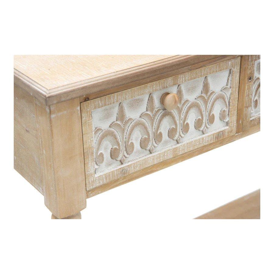 Contemporary Country French Carved White Wash Drawer Hall Table, Fir Wood For Sale