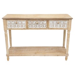Table d'entrée à tiroir blanc sculpté de style campagnard français, bois de sapin
