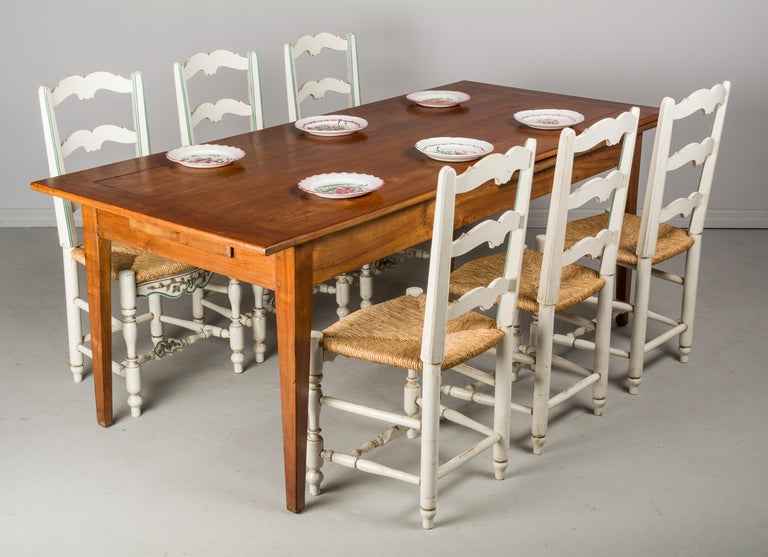 Country French Cherry Farm Table with Benches at 1stDibs