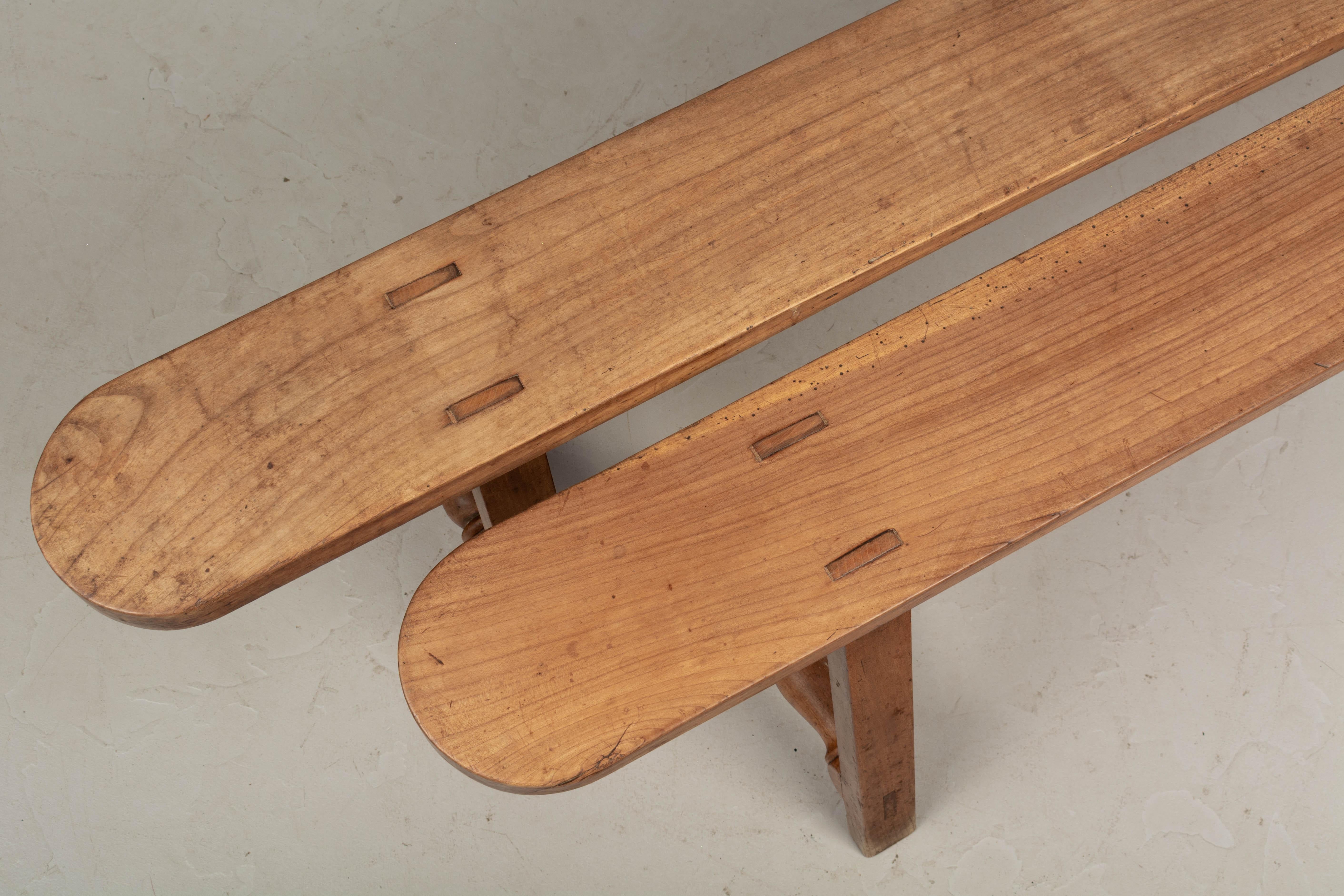 Country French Cherry Wood Farm Table Benches, a Pair For Sale 1