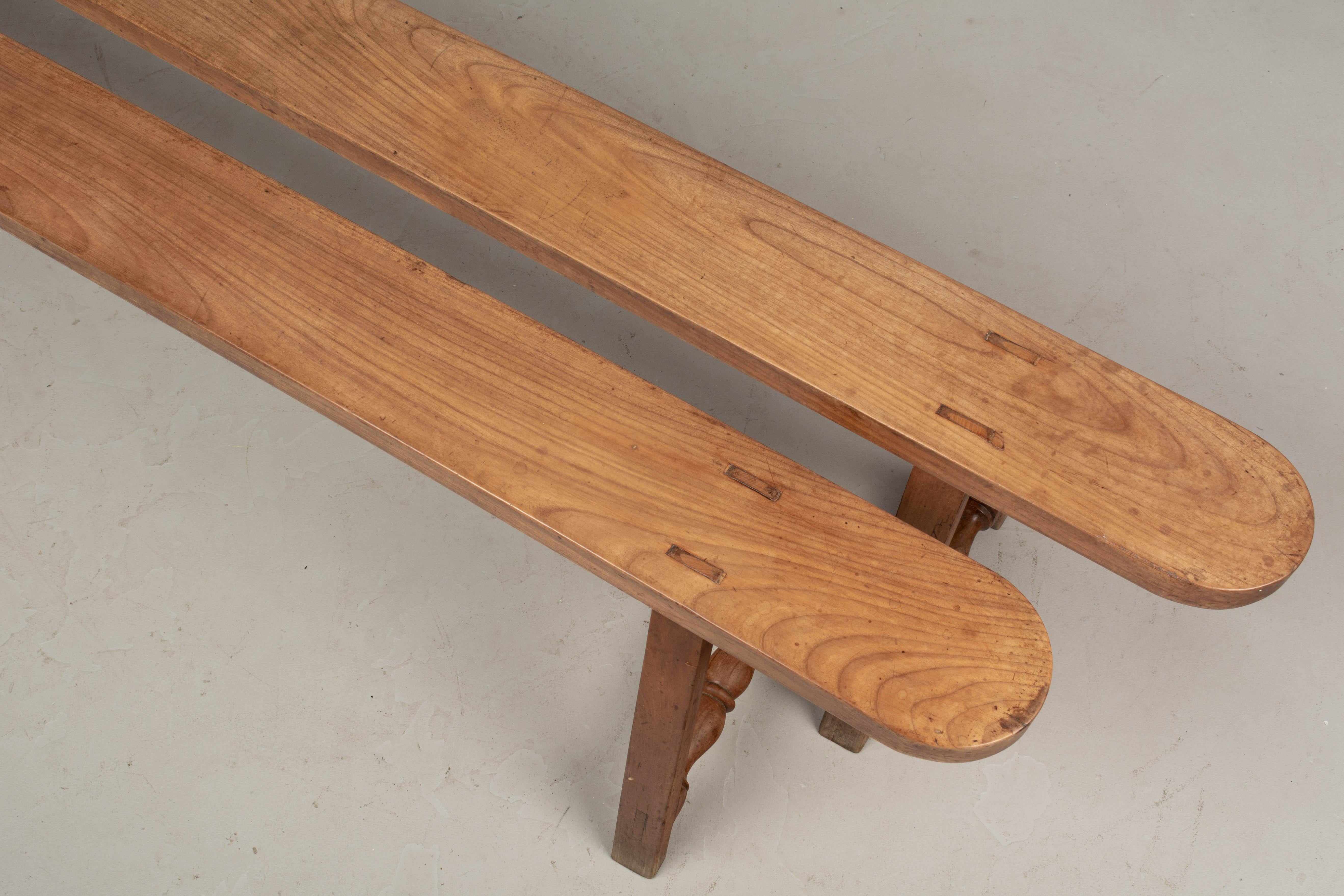 Country French Cherry Wood Farm Table Benches, a Pair For Sale 2