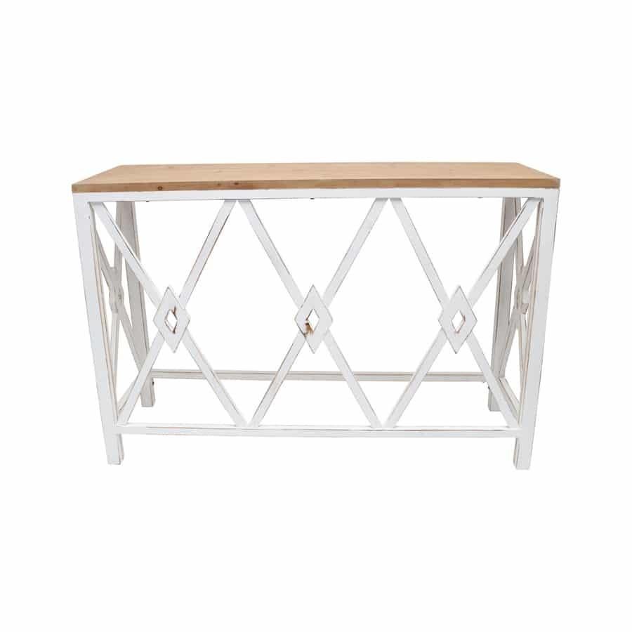Wood Country French Diamond White Wash Hall Table For Sale