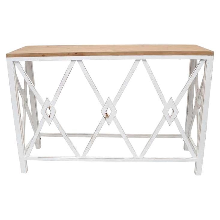 Country French Diamond White Wash Hall Table For Sale