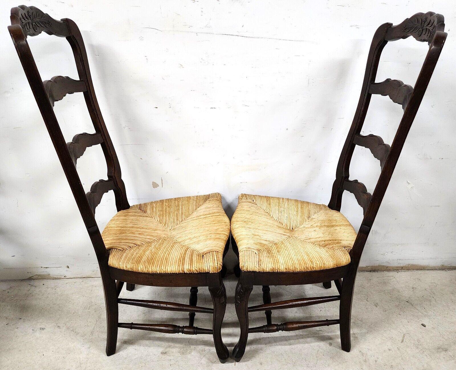 Country French Dining Chairs Rush Seat Ladderback Mid Century '6' In Good Condition For Sale In Lake Worth, FL