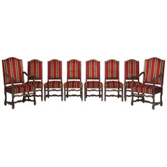 Chaises de salle à manger de style français:: ensemble de 6 chaises d'appoint et de 2 fauteuils