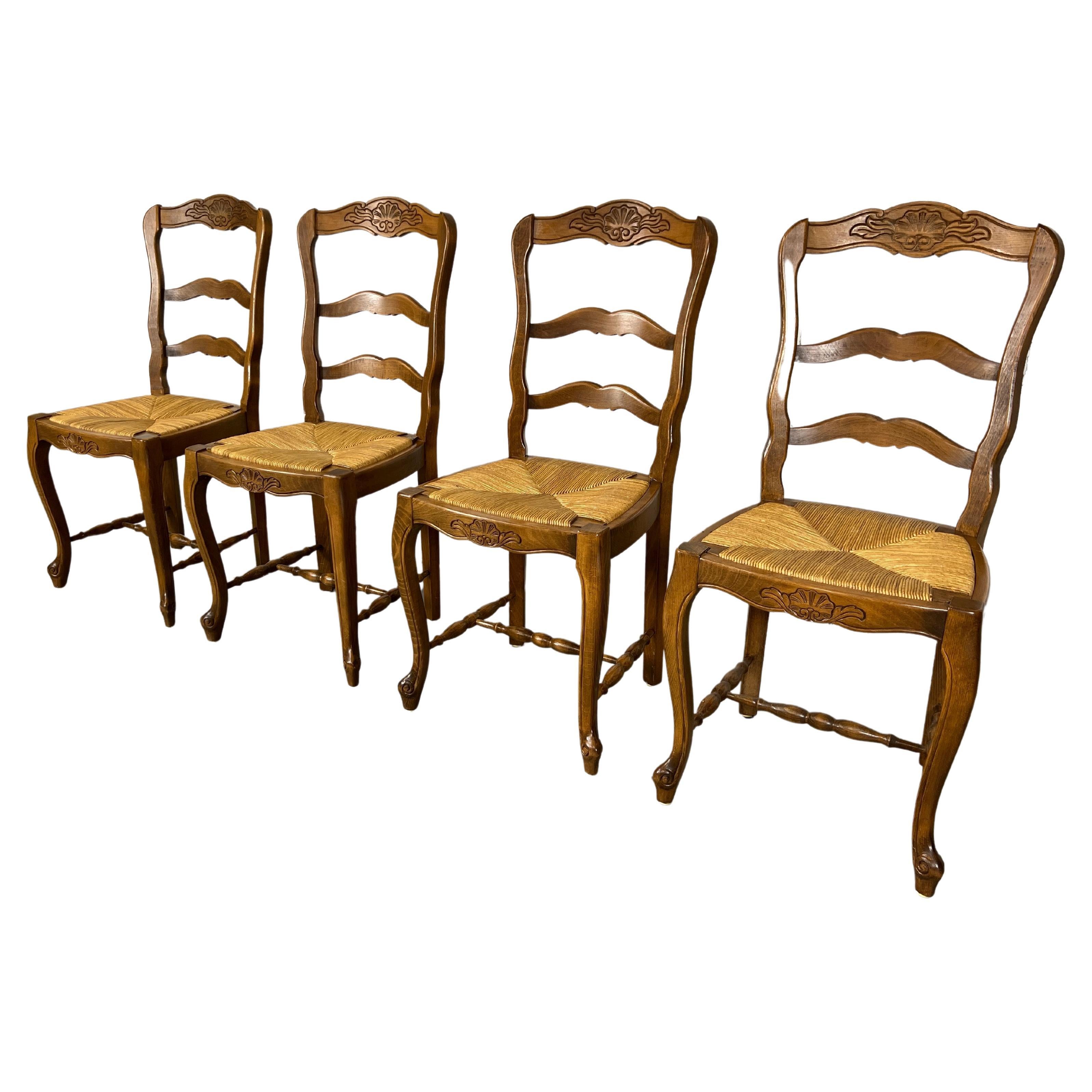 Country French Dining Chairs with Natural Rush For Sale at 1stDibs
