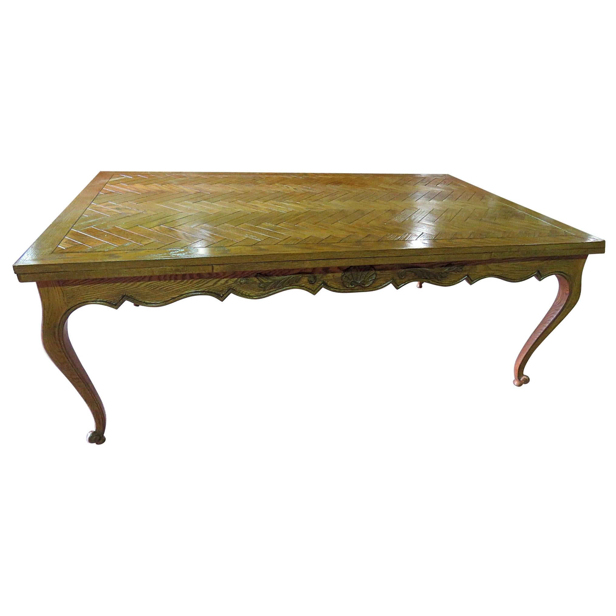 Solid Oak Country French Louis XV Dining Room Table Attributed to Don Rousseau