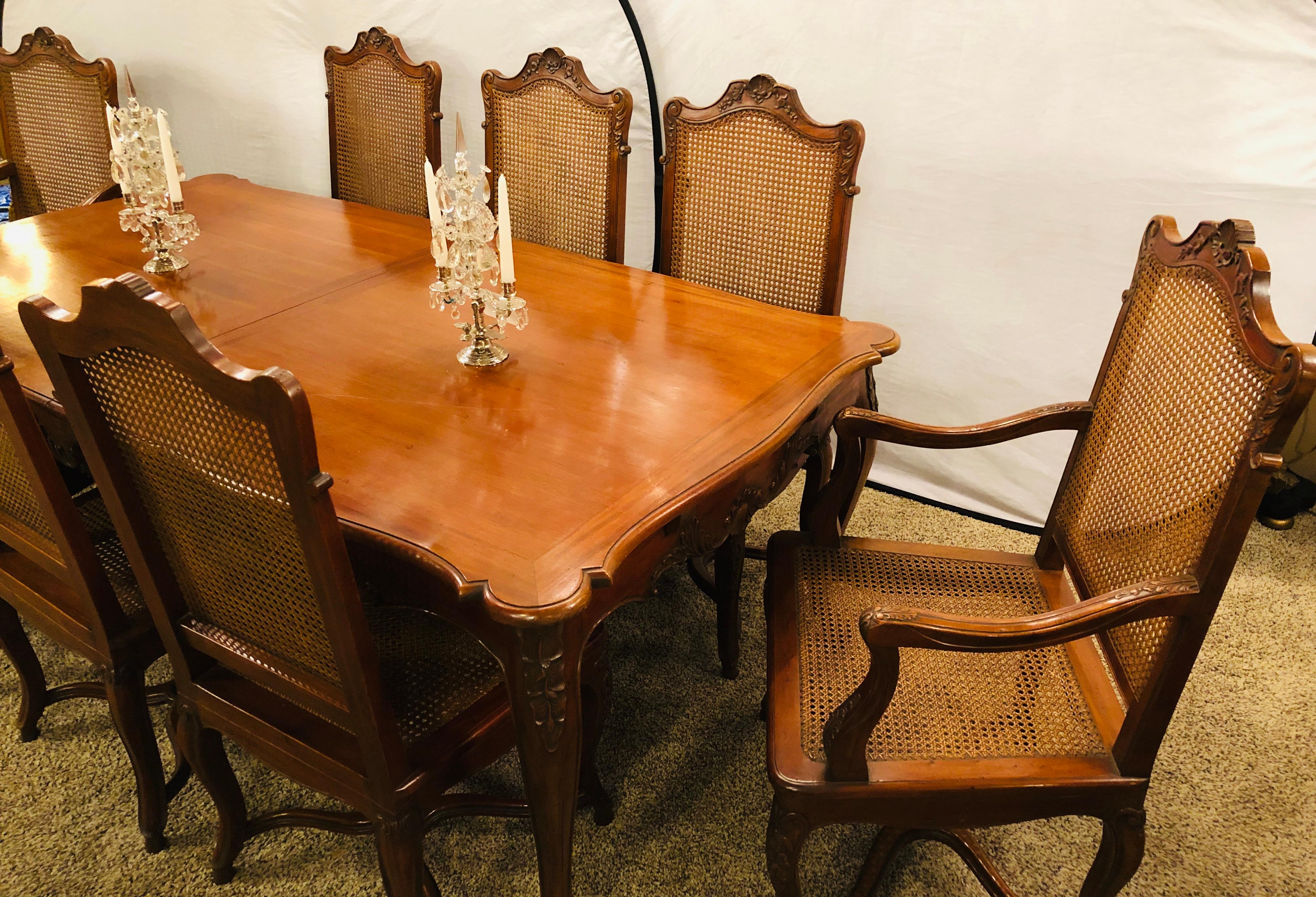 Wood Dining Table and Eight Chairs, Dining Room Set Country French Custom Quality