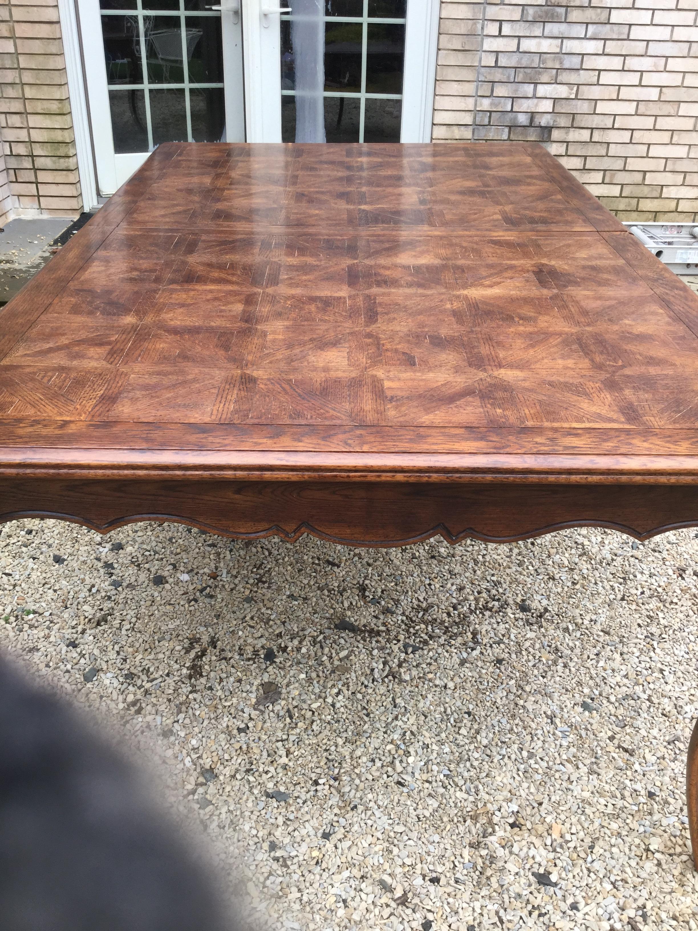 Late 20th Century Country French Dining Table with Parquet Top For Sale