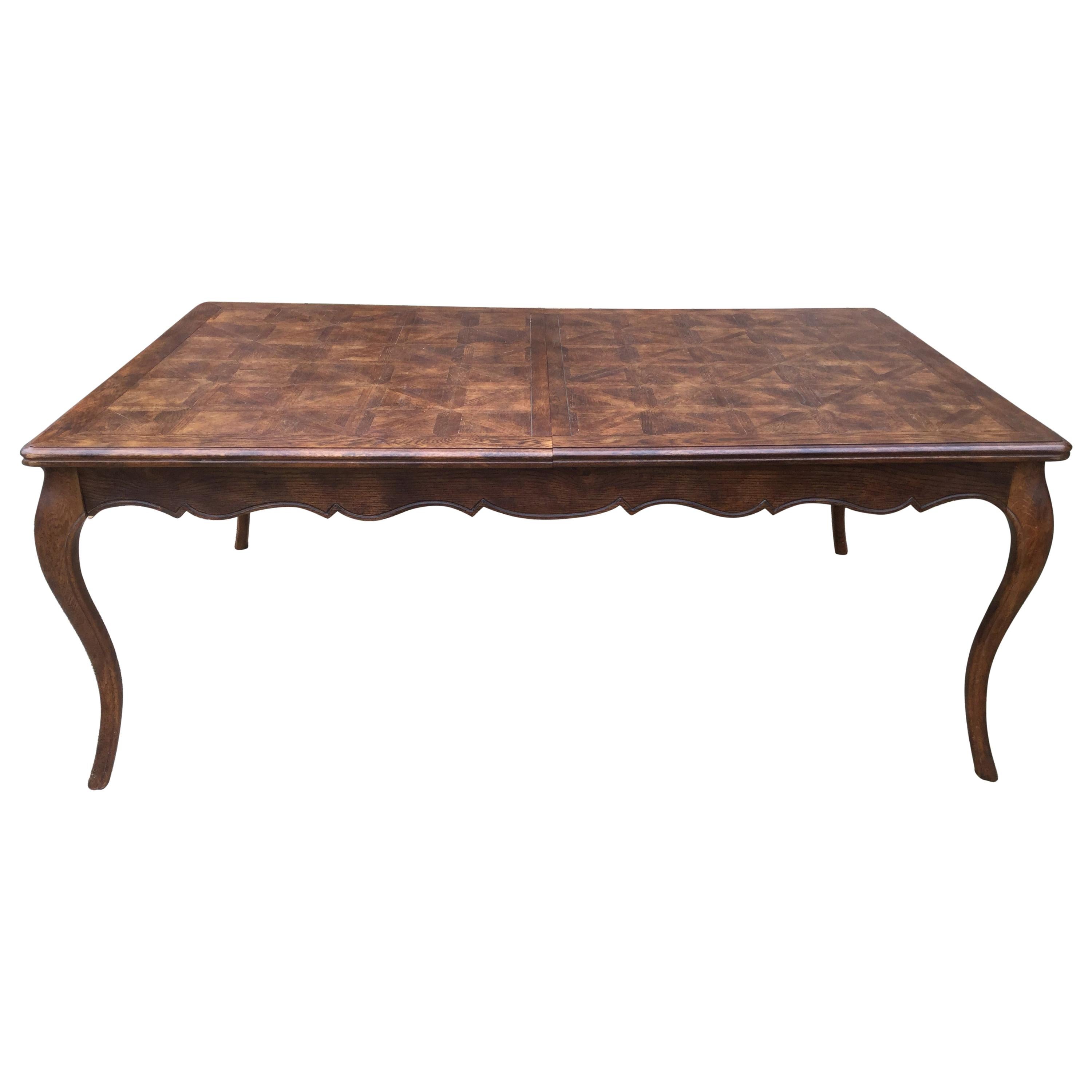 Country French Dining Table with Parquet Top For Sale